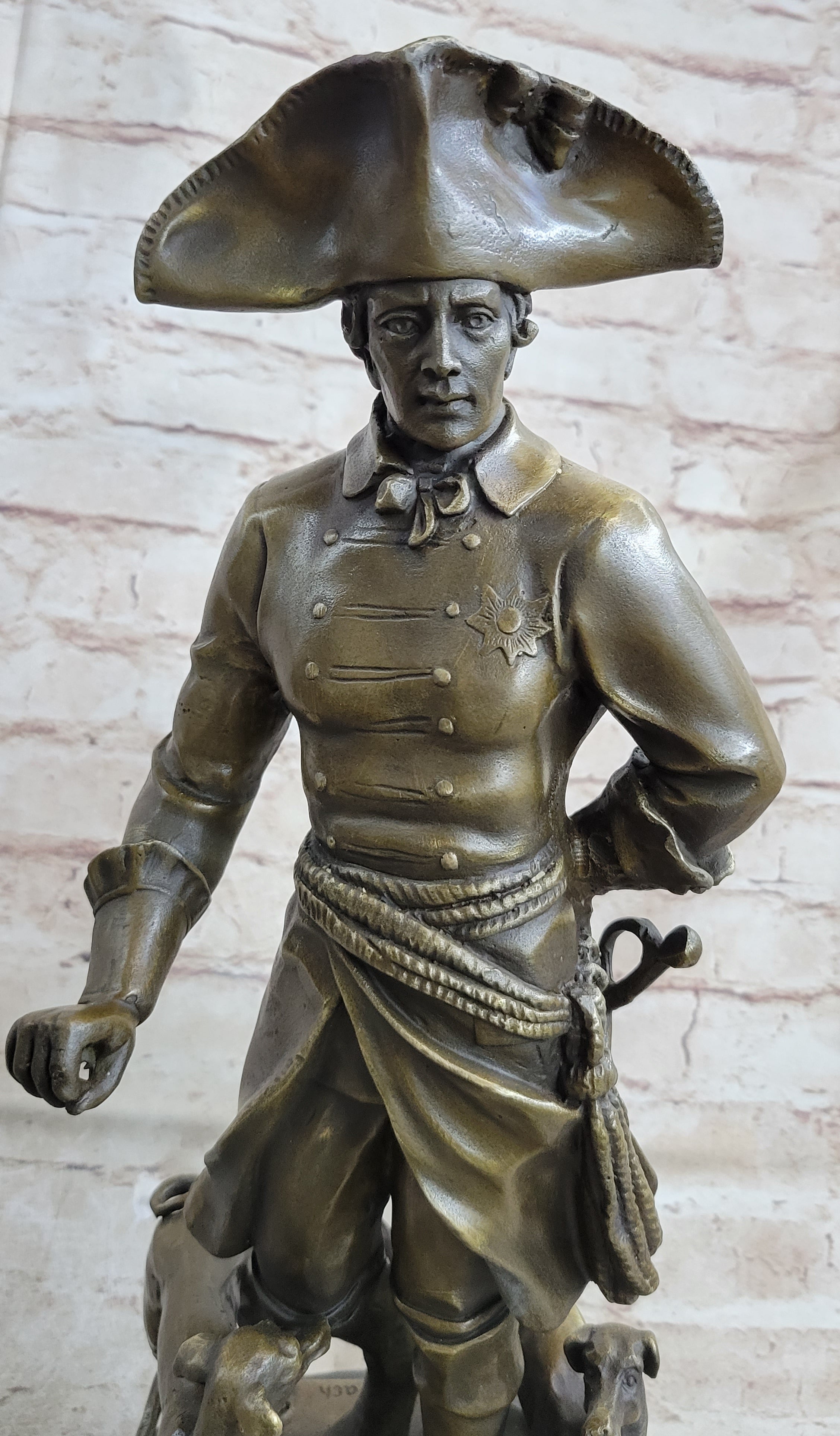 Frederick the Great of Prussia w/ Dogs Bronze Statue Sculpture Figure Kaesbach 16" x 8.5"