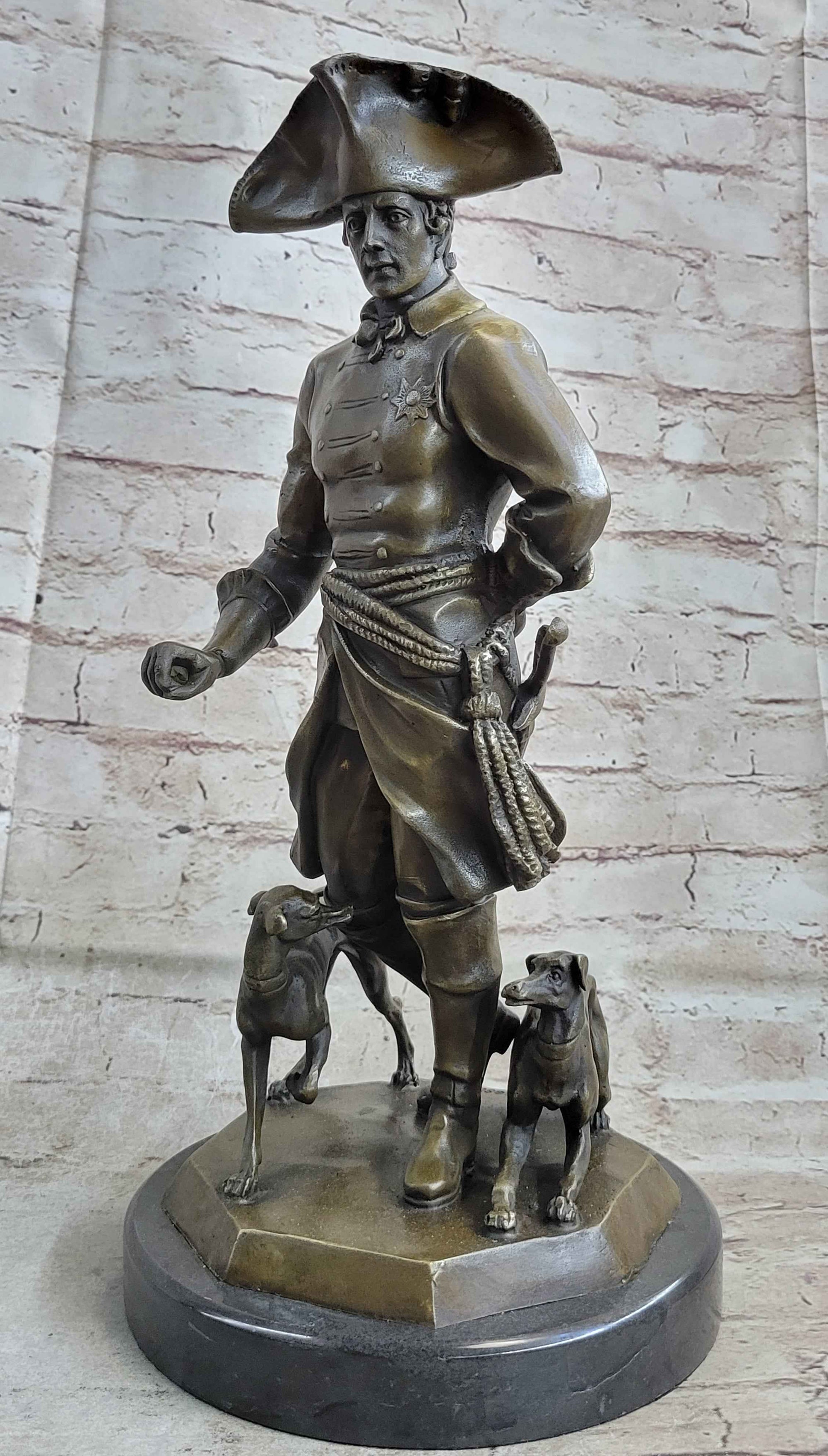Frederick the Great of Prussia w/ Dogs Bronze Statue Sculpture Figure Kaesbach 16" x 8.5"