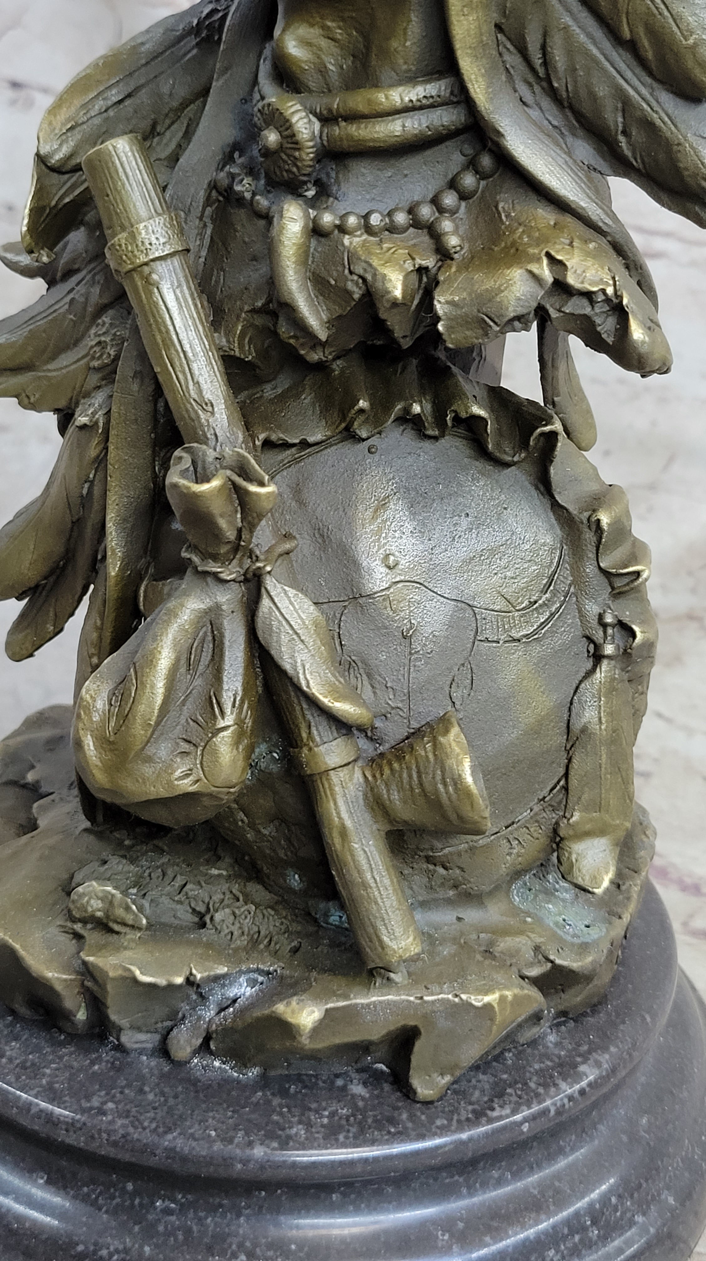Signed Original Fisher Indian Warrior With Totem Pole Bird Bronze Statue Sculpture