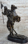 Modern Art Detailed American Indian Chief Riding Horse Bronze Figurine Sculpture