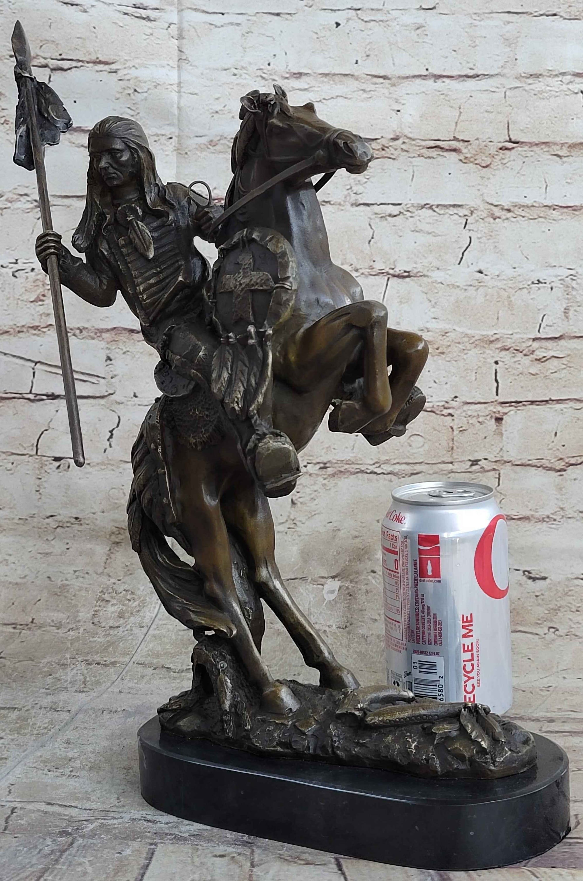 Modern Art Detailed American Indian Chief Riding Horse Bronze Figurine Sculpture