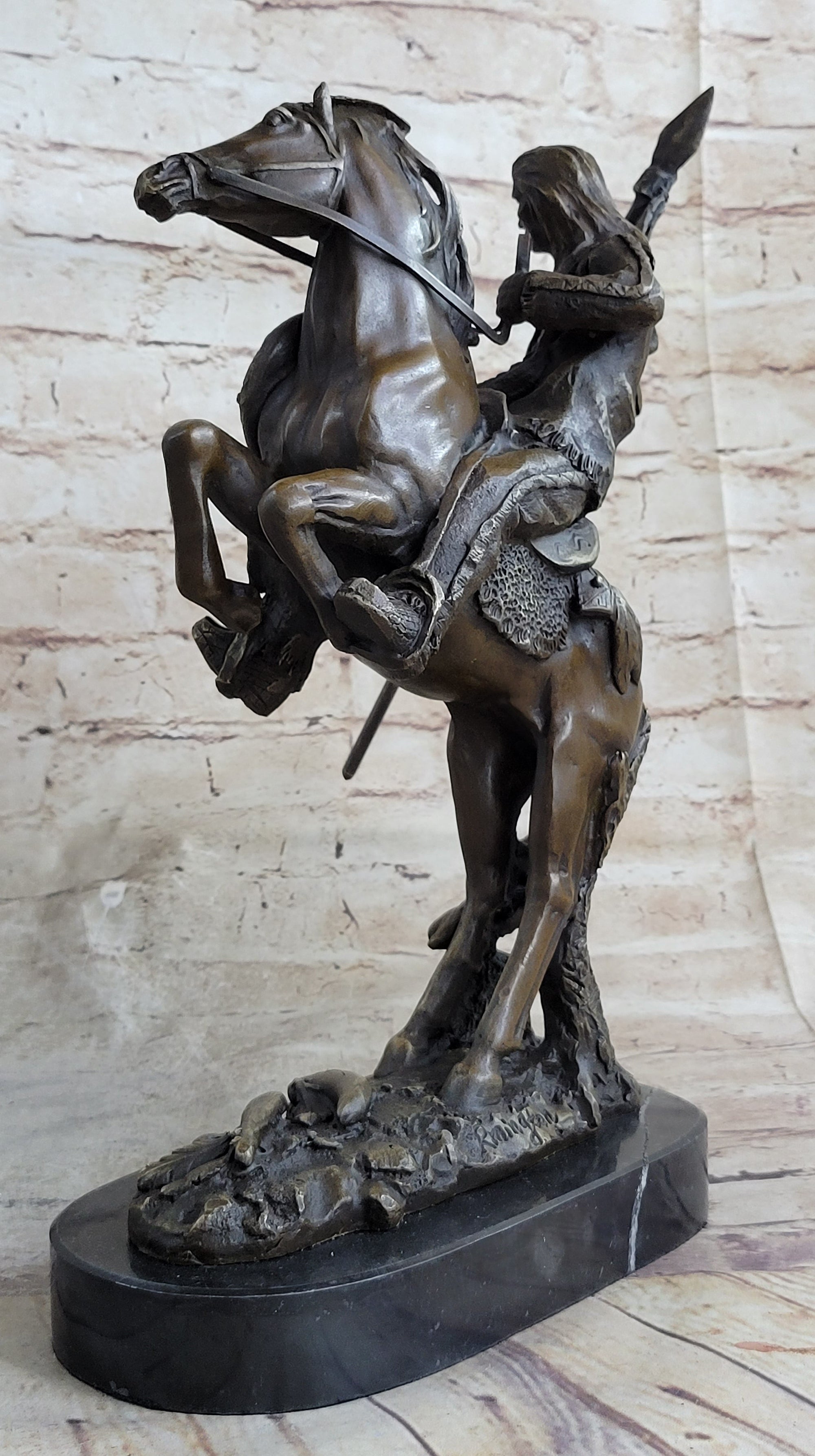 Modern Art Detailed American Indian Chief Riding Horse Bronze Figurine Sculpture