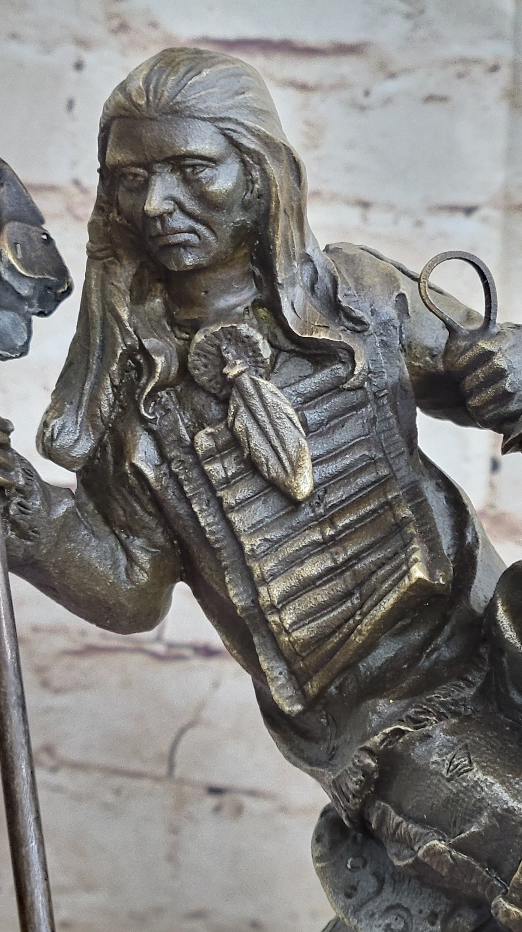 Modern Art Detailed American Indian Chief Riding Horse Bronze Figurine Sculpture