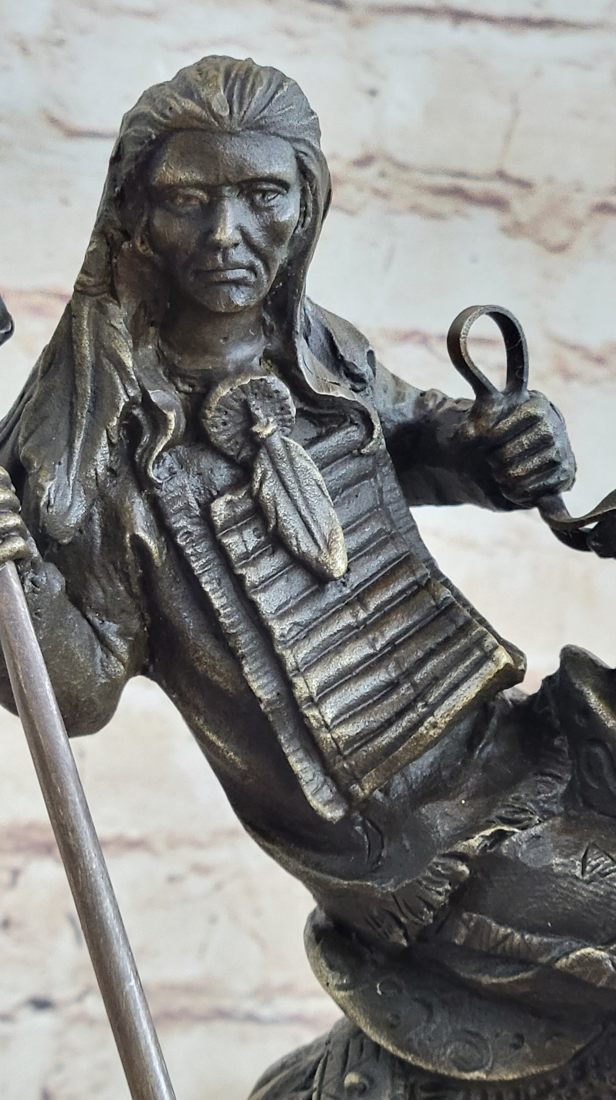 Modern Art Detailed American Indian Chief Riding Horse Bronze Figurine Sculpture