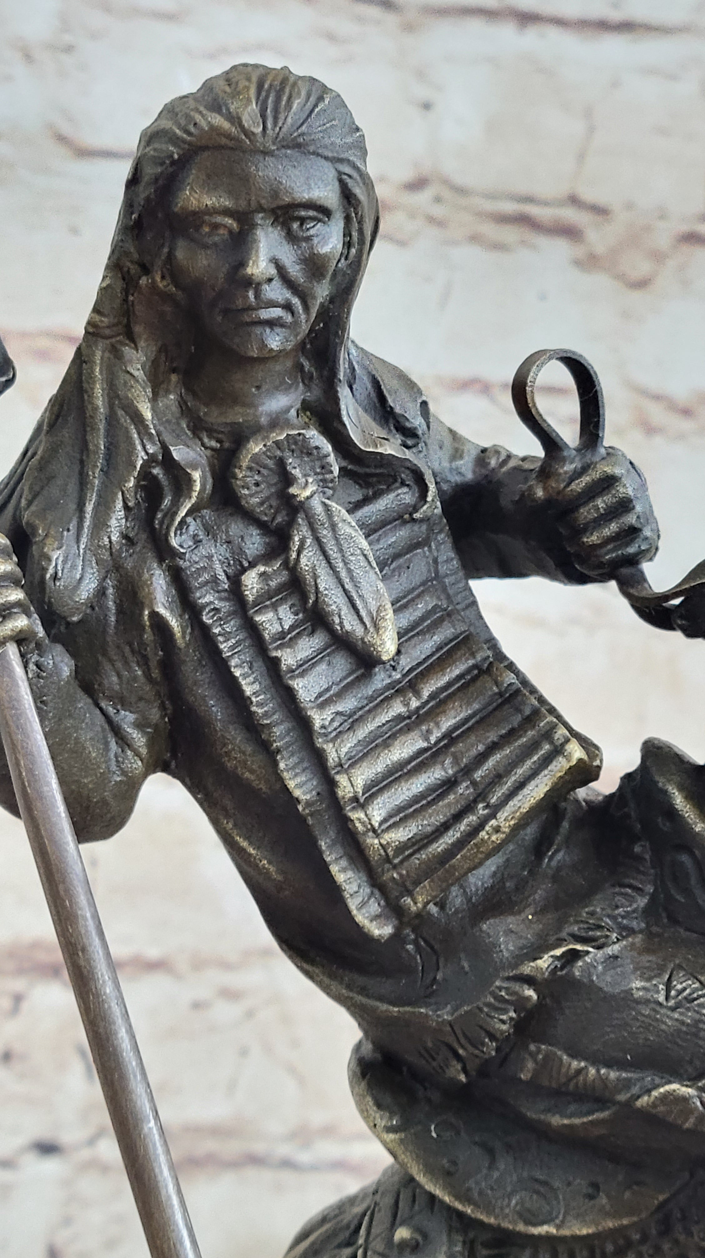 Modern Art Detailed American Indian Chief Riding Horse Bronze Figurine Sculpture