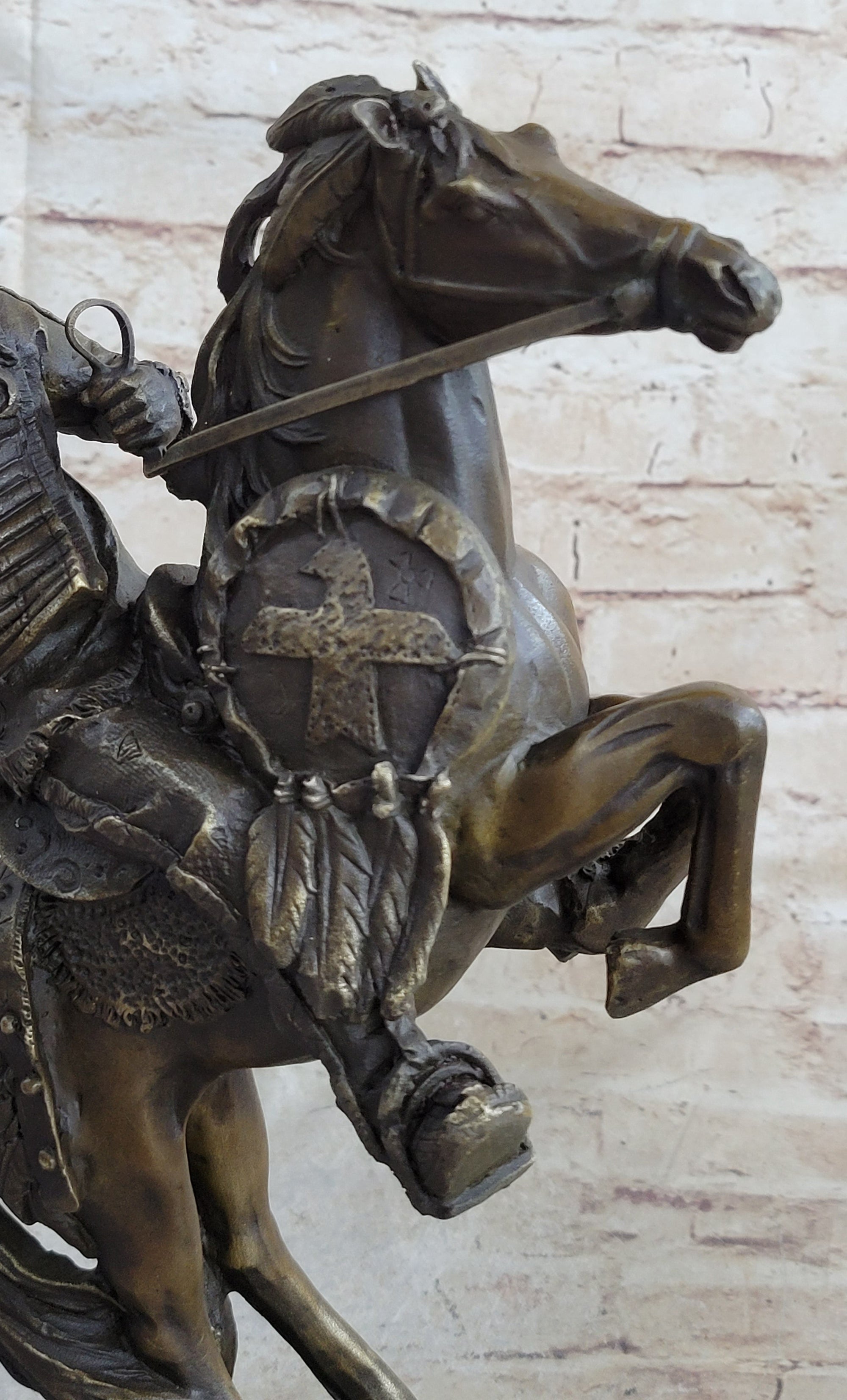 Modern Art Detailed American Indian Chief Riding Horse Bronze Figurine Sculpture