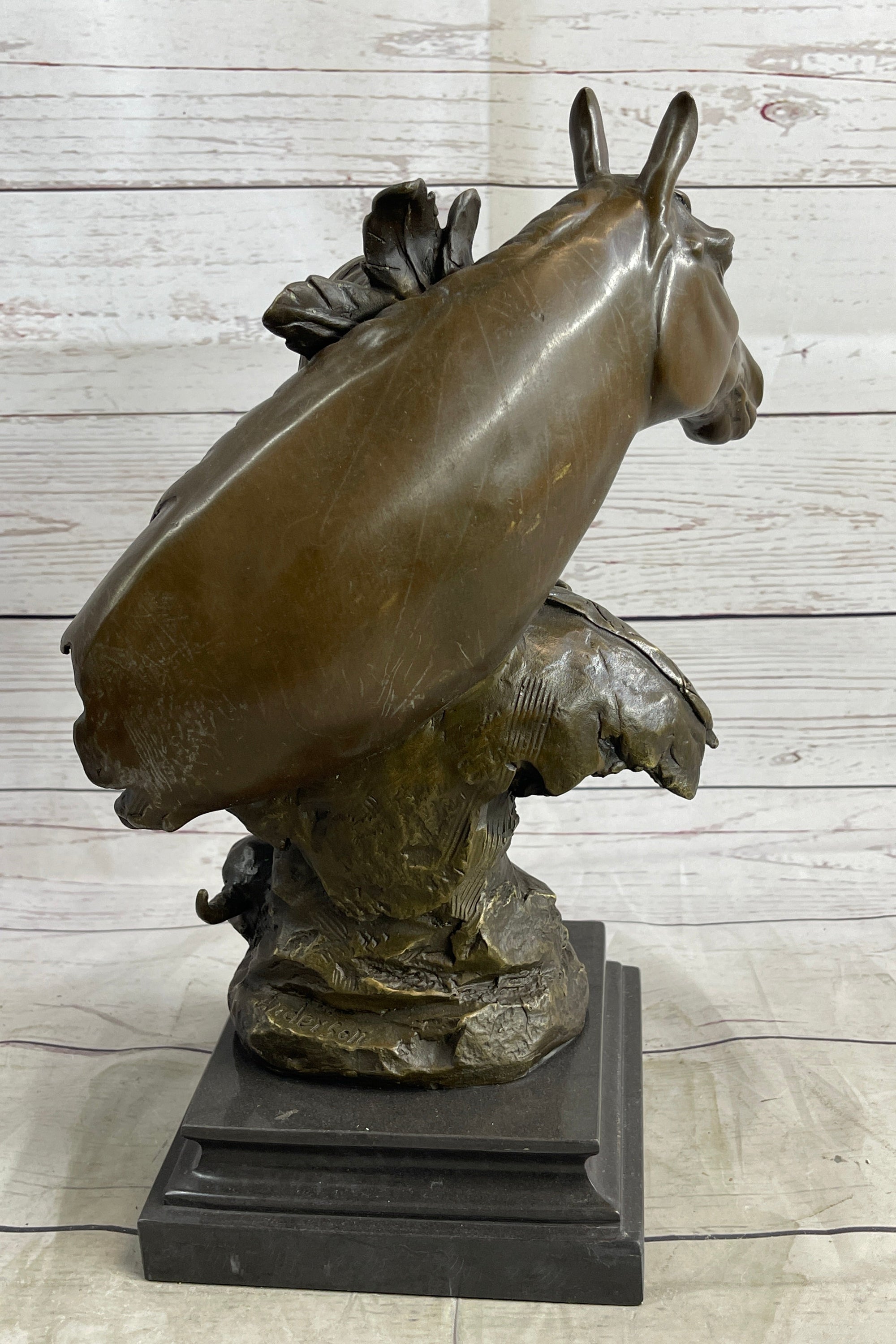 Native American Man & Horse Bronze Bust Statue Sculpture Western Art 14" x 10"