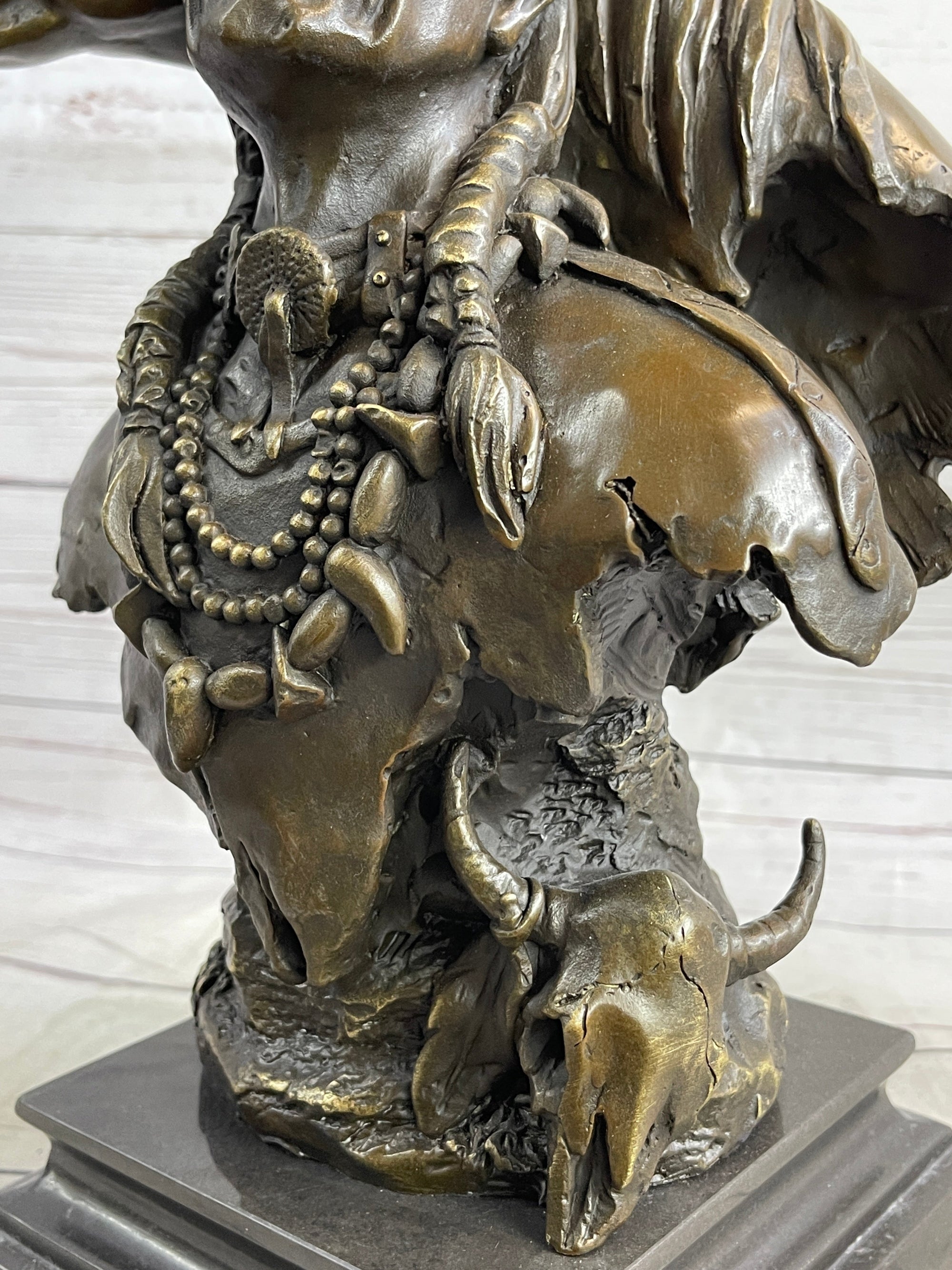 Native American Man & Horse Bronze Bust Statue Sculpture Western Art 14" x 10"