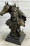 Native American Man & Horse Bronze Bust Statue Sculpture Western Art 14" x 10"