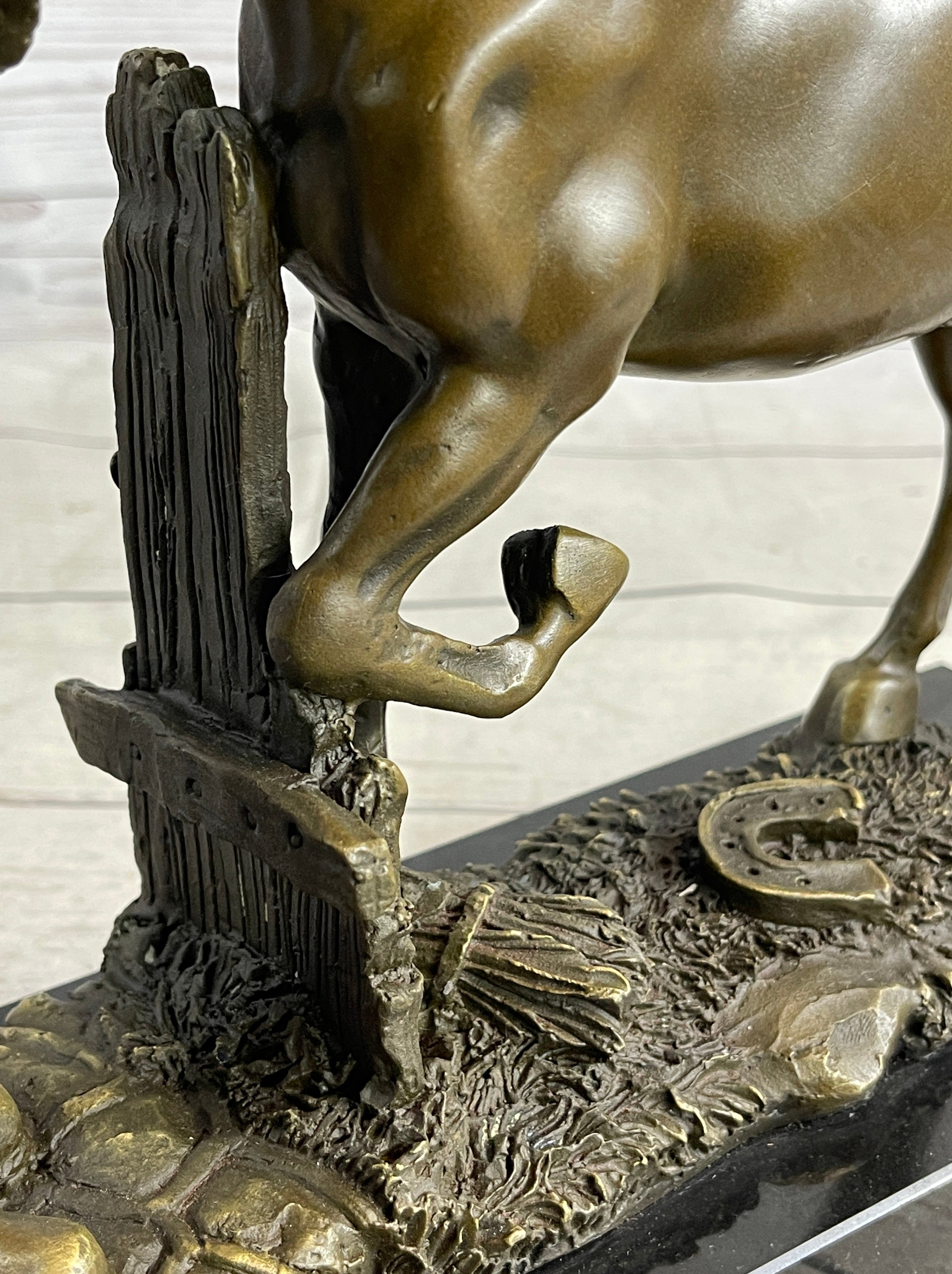 Cowboy Rancher Tending Horse Bronze Statue Sculpture Figure Western Decor 11" x 12"