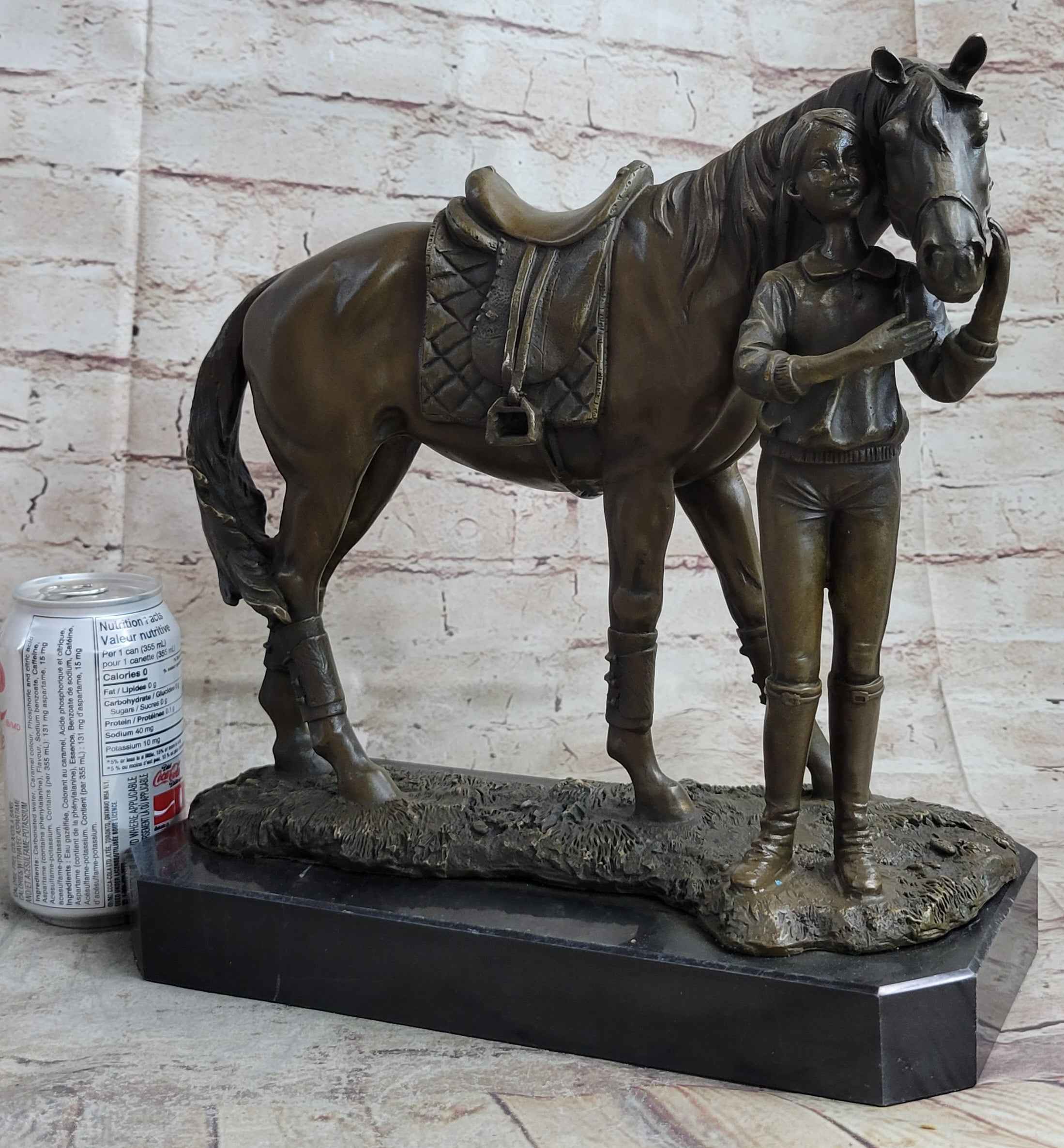 Equestrian Little Girl Child w/ Horse Bronze Statue Sculpture Figurine 11" x 12"