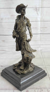 Cowboy Holding Horse Saddle Bronze Statue Sculpture Figure Western 13" x 6"