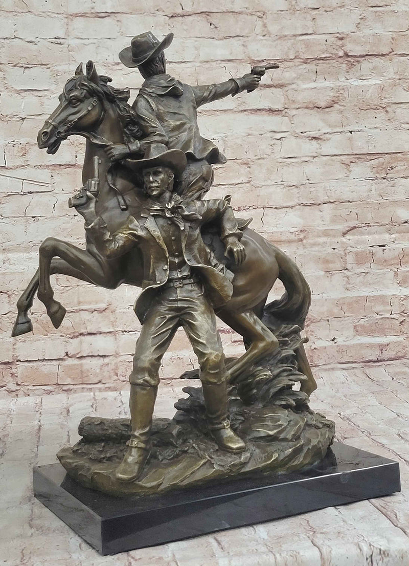 Hot Cast Bronze Western Cowboy Gunslinger Outlaw on Horseback Statue Sculpture