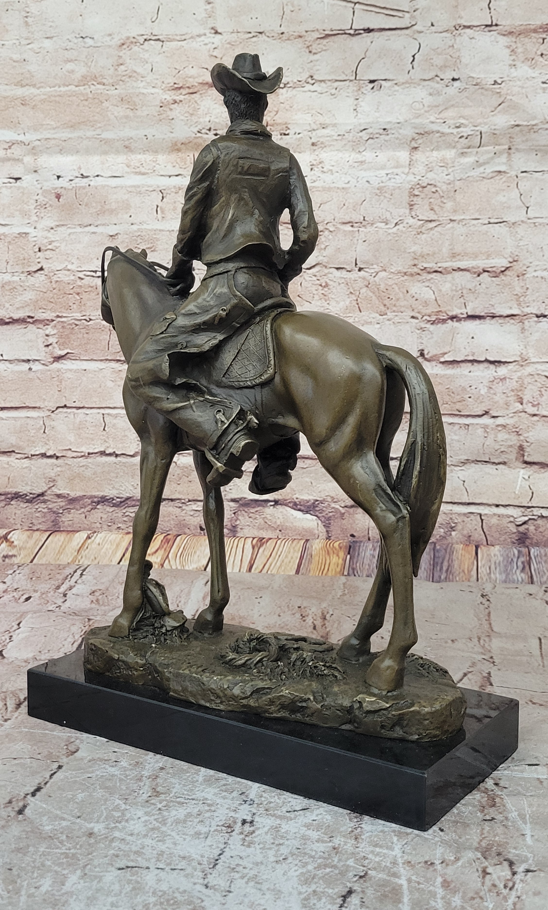 Wild West Western Cowboy With Hat Riding Horse Bronze Sculpture Original Figure