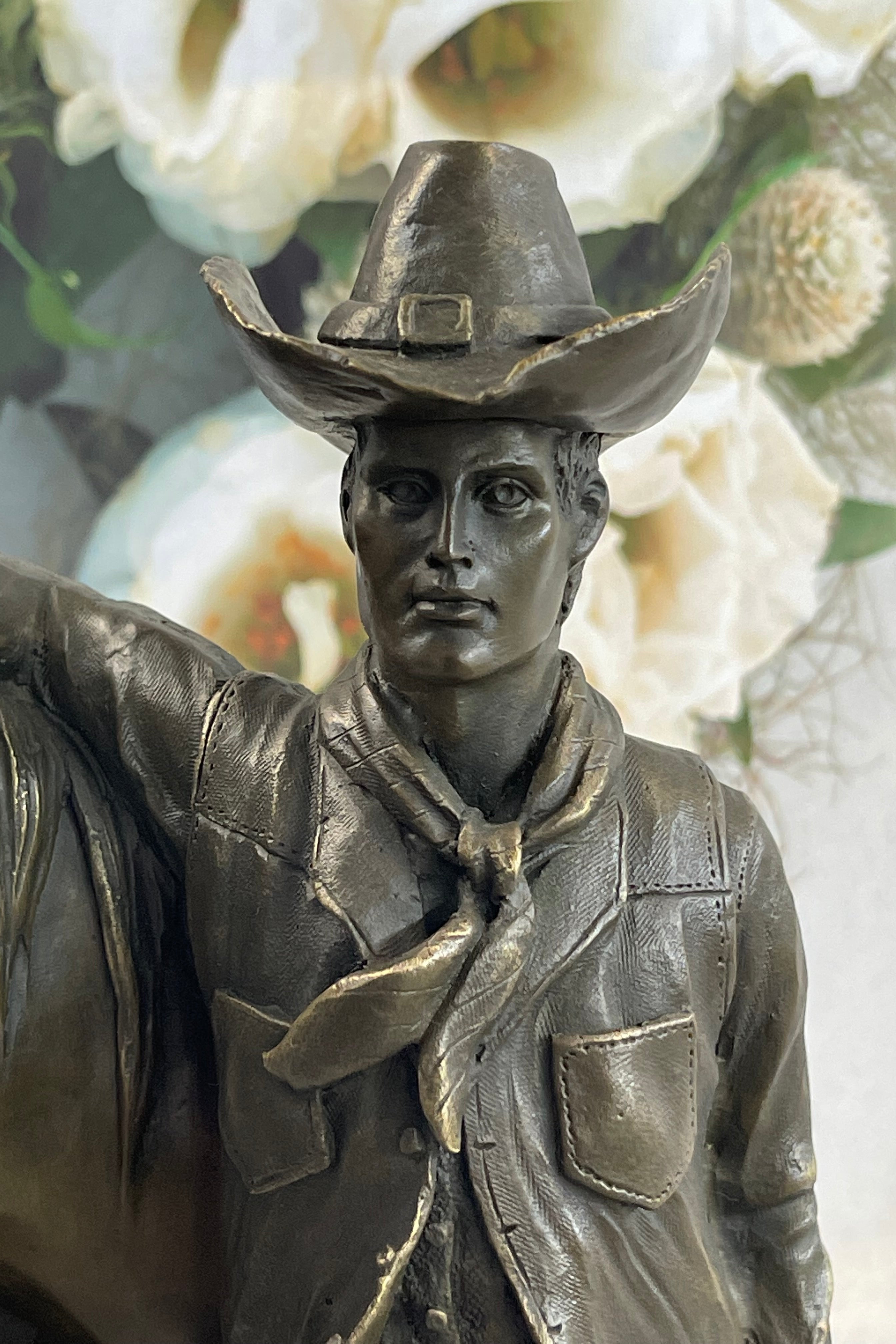 Cowboy Saddling Horse Stables Barn Bronze Statue Sculpture Figure 16" x 8"