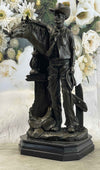 Cowboy Saddling Horse Stables Barn Bronze Statue Sculpture Figure 16" x 8"