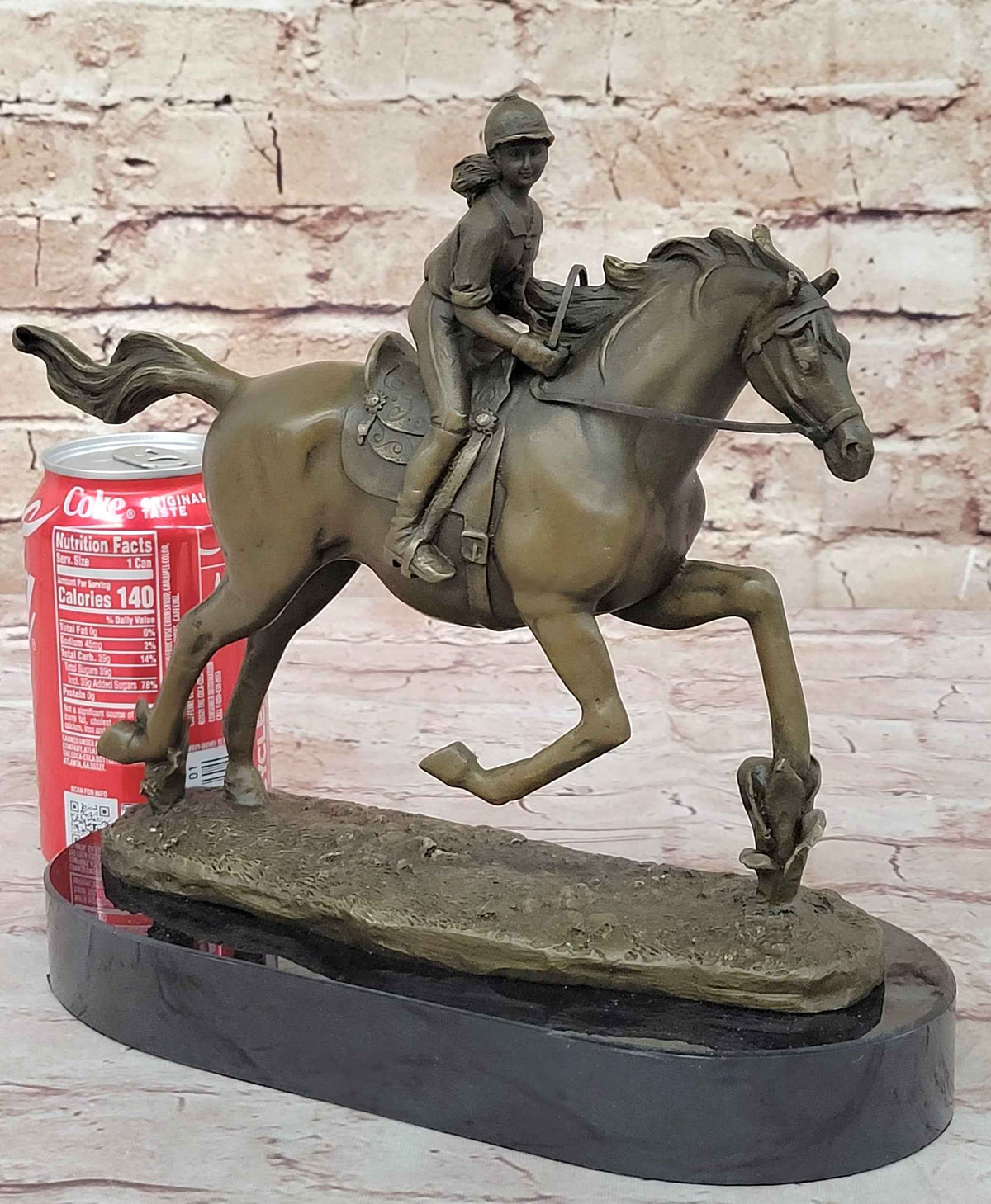 Female Equestrian Jockey Horseback Riding Bronze Statue Sculpture Figure 9" x 9"