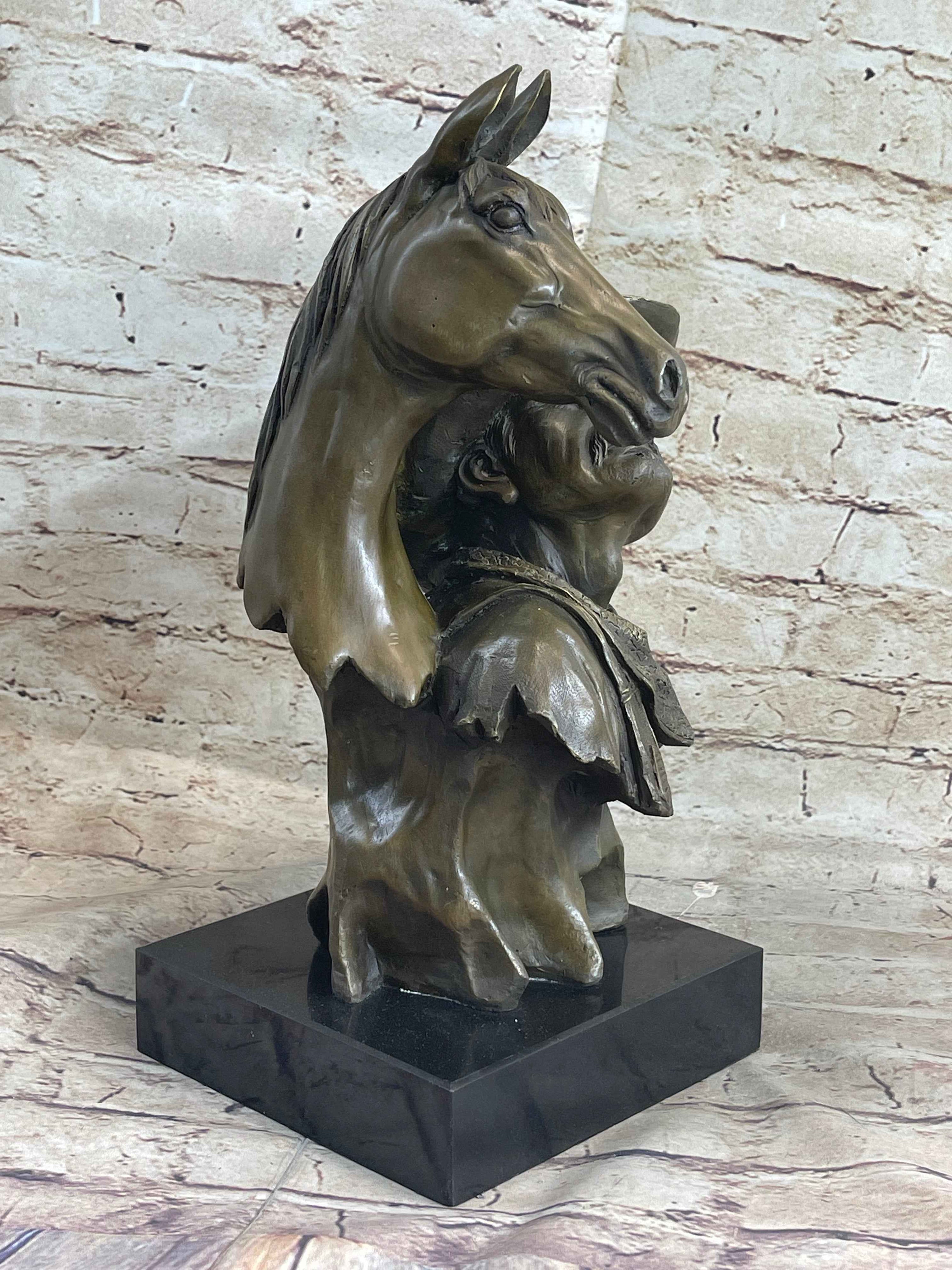 Western Art Old West Cowboy With Horse Bronze Bust Sculpture Marble Statue Decor