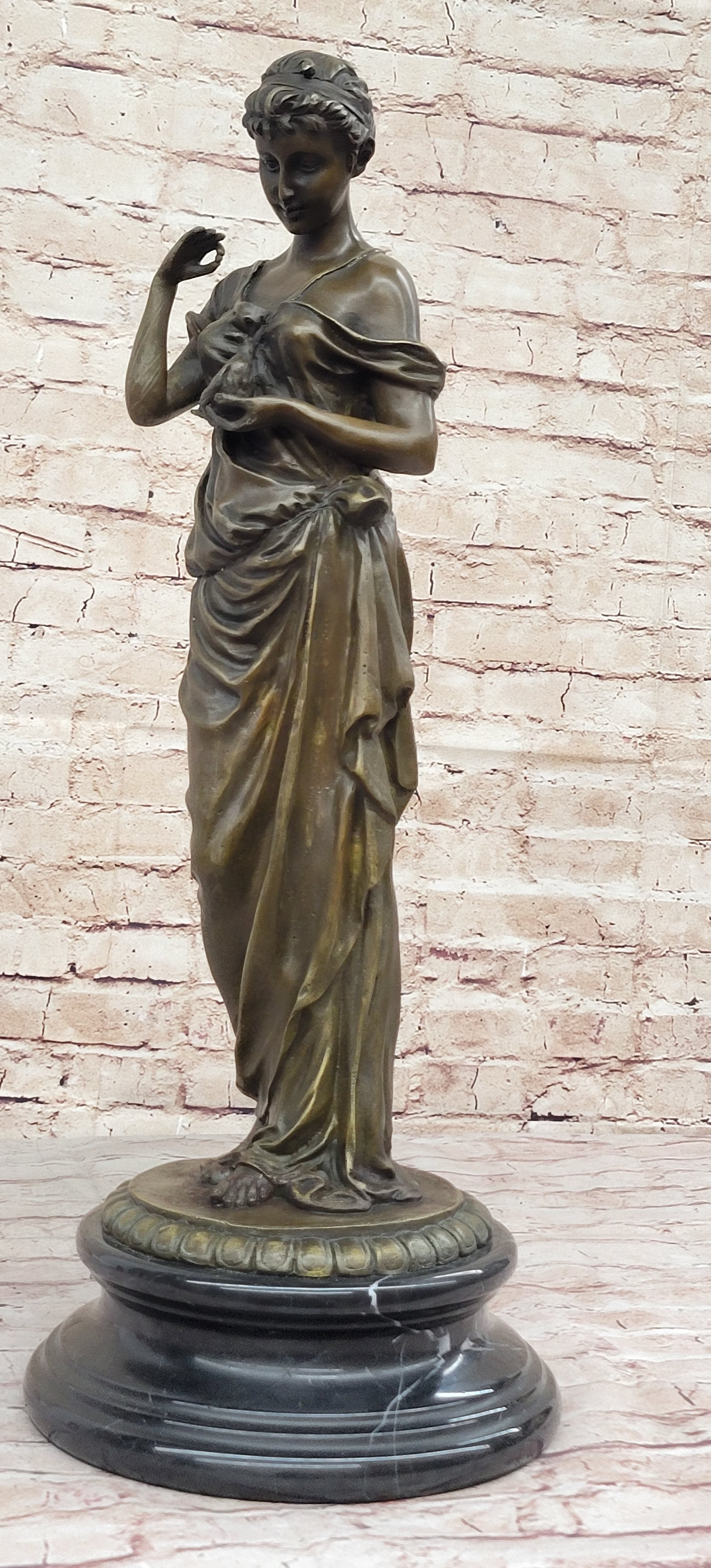 Classical Beautiful Girl Holding A Bird Dove Bronze Metal Statue Sculpture Art