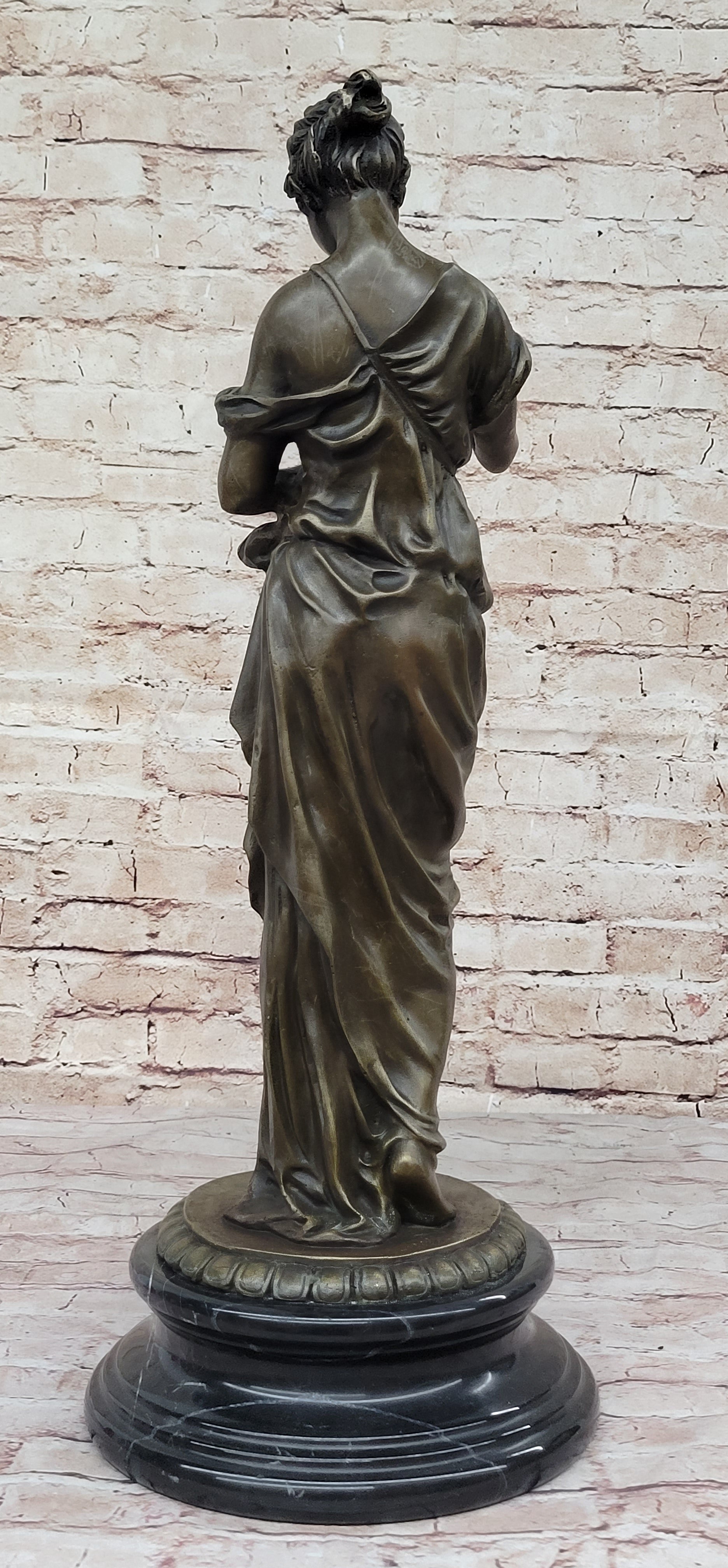 Classical Beautiful Girl Holding A Bird Dove Bronze Metal Statue Sculpture Art