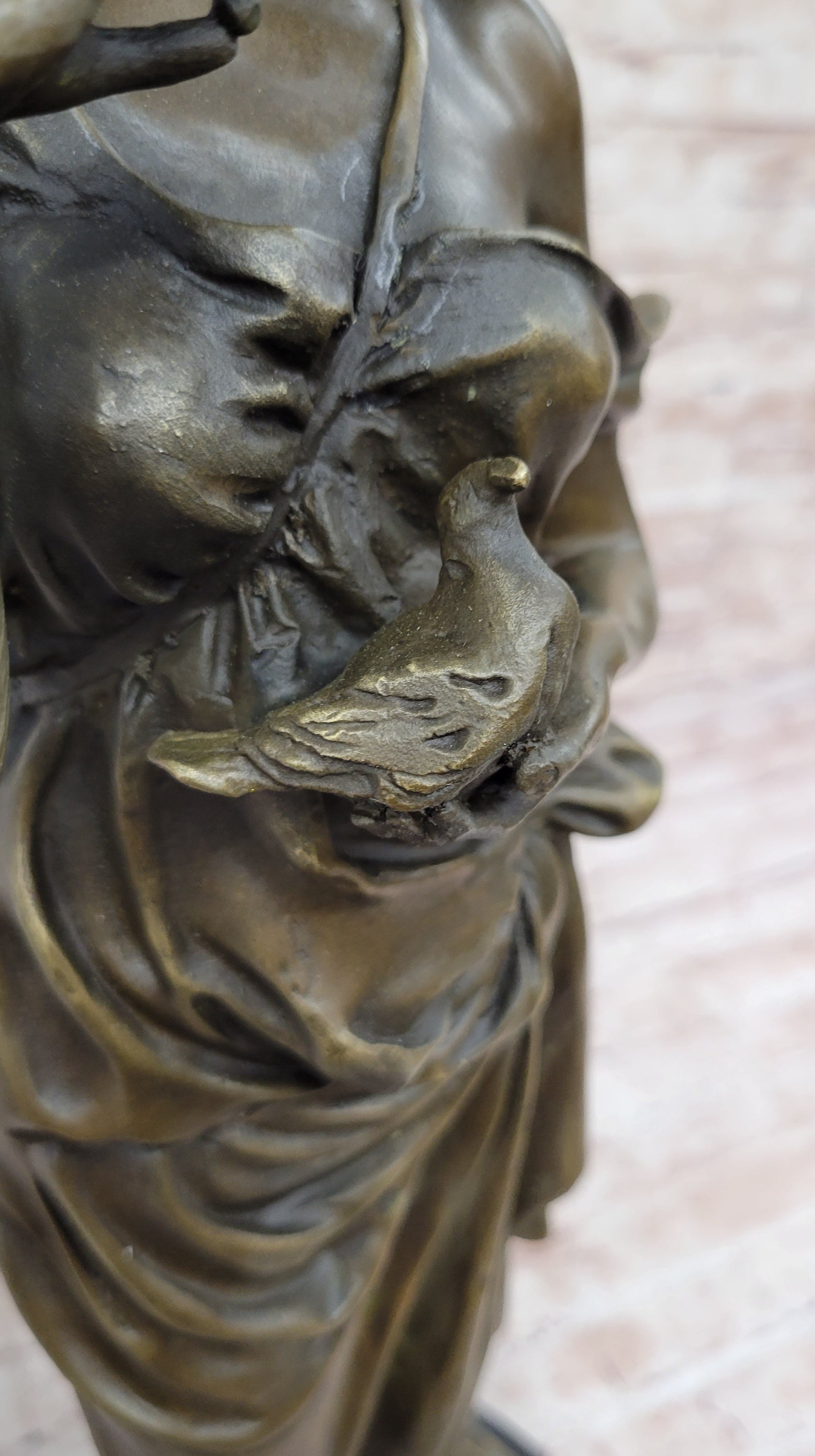 Classical Beautiful Girl Holding A Bird Dove Bronze Metal Statue Sculpture Art