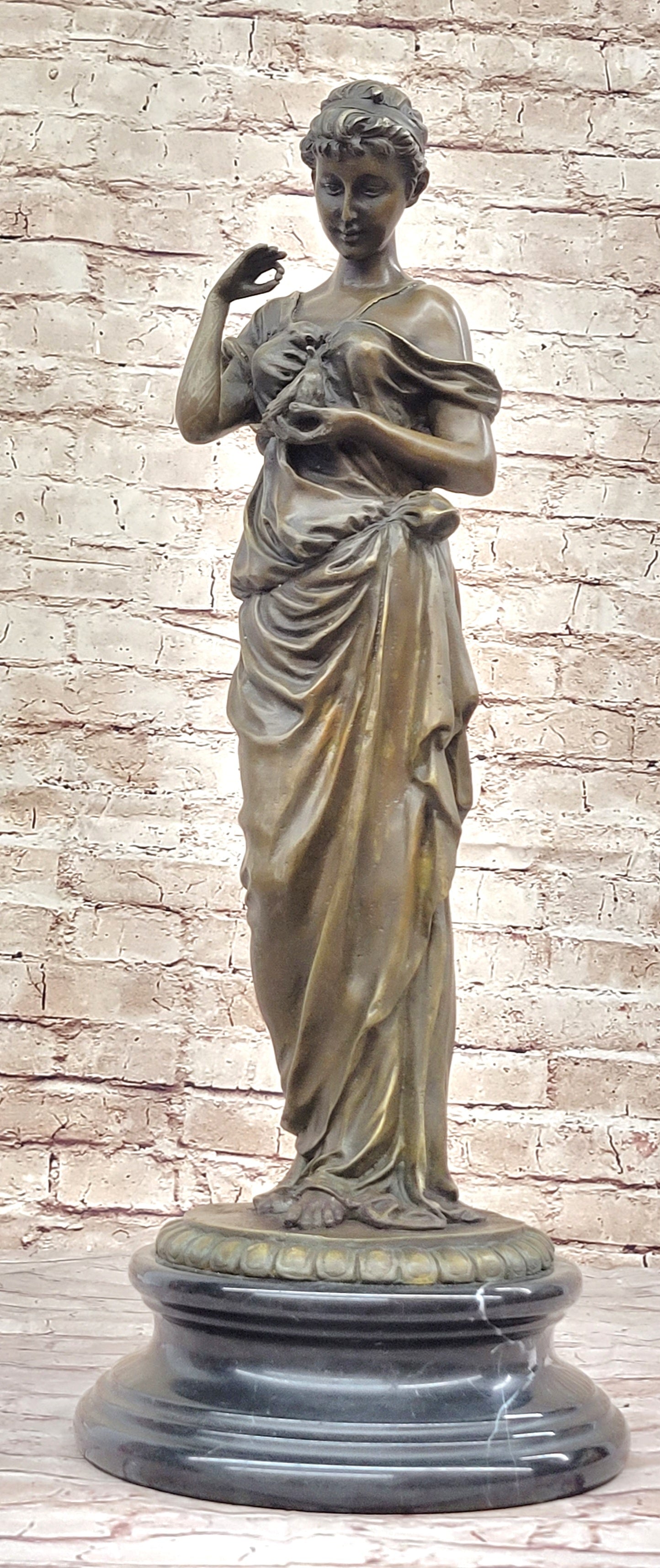 Classical Beautiful Girl Holding A Bird Dove Bronze Metal Statue Sculpture Art