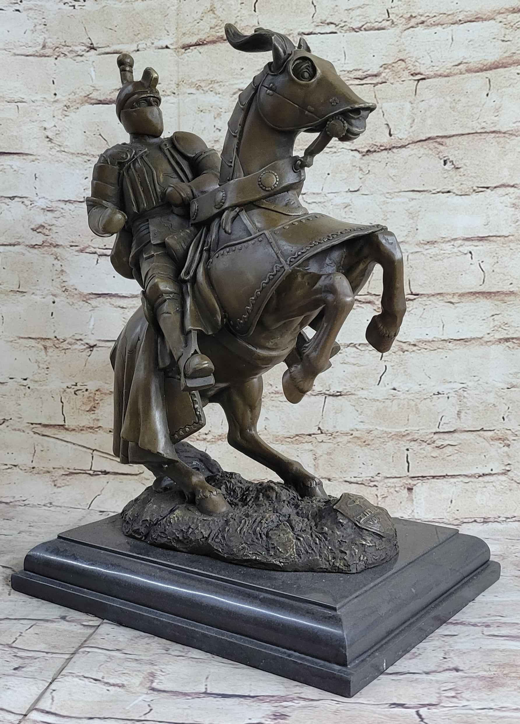 Handmade Medieval Armored Knight & Horse With Jousting Statue Sculpture Figure