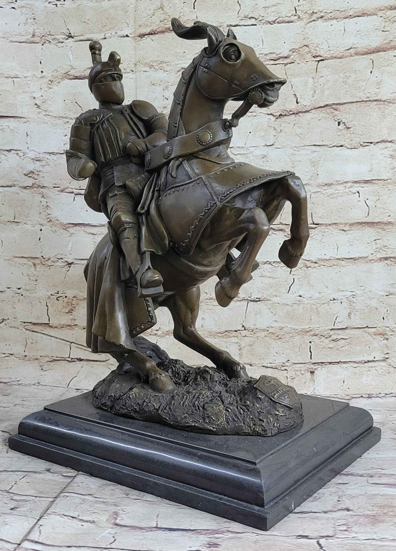 Handmade Medieval Armored Knight & Horse With Jousting Statue Sculpture Figure