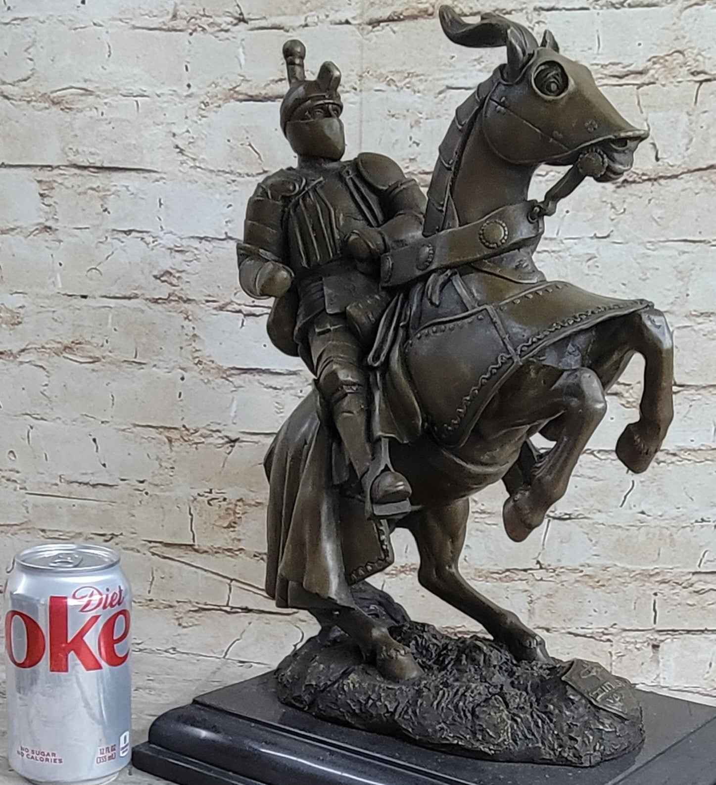 Handmade Medieval Armored Knight & Horse With Jousting Statue Sculpture Figure