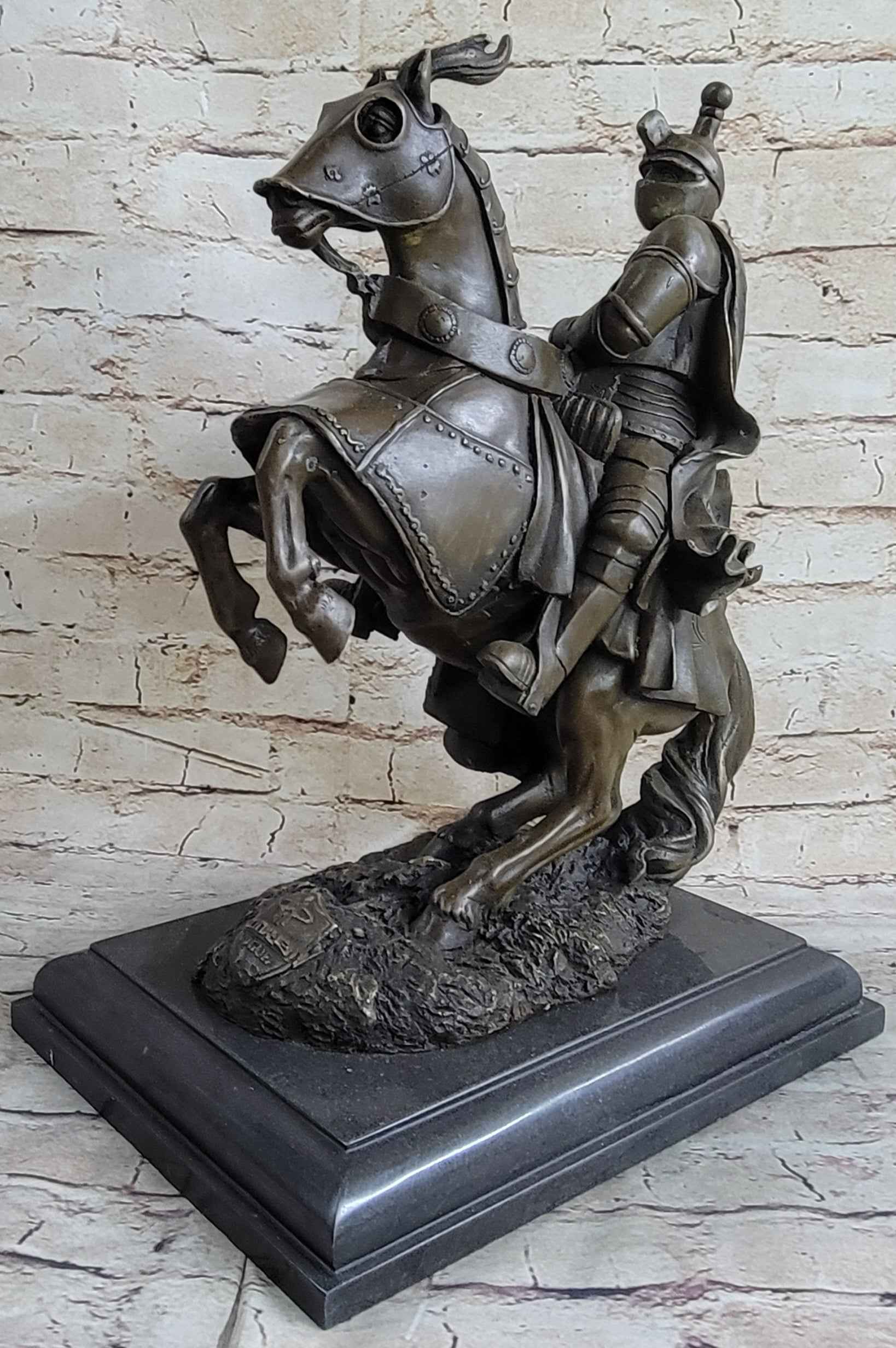 Handmade Medieval Armored Knight & Horse With Jousting Statue Sculpture Figure
