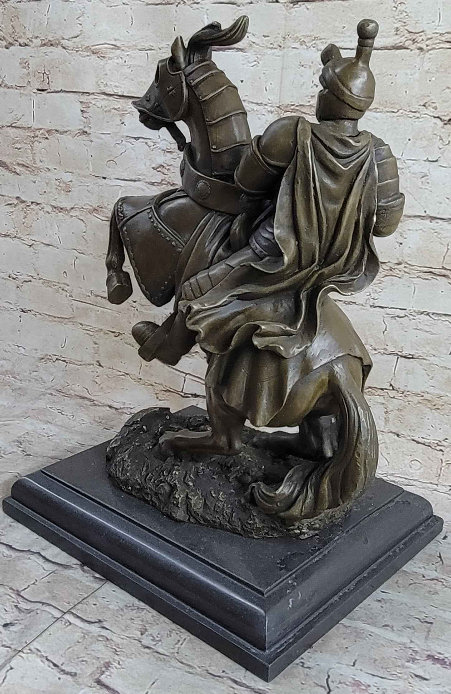 Handmade Medieval Armored Knight & Horse With Jousting Statue Sculpture Figure