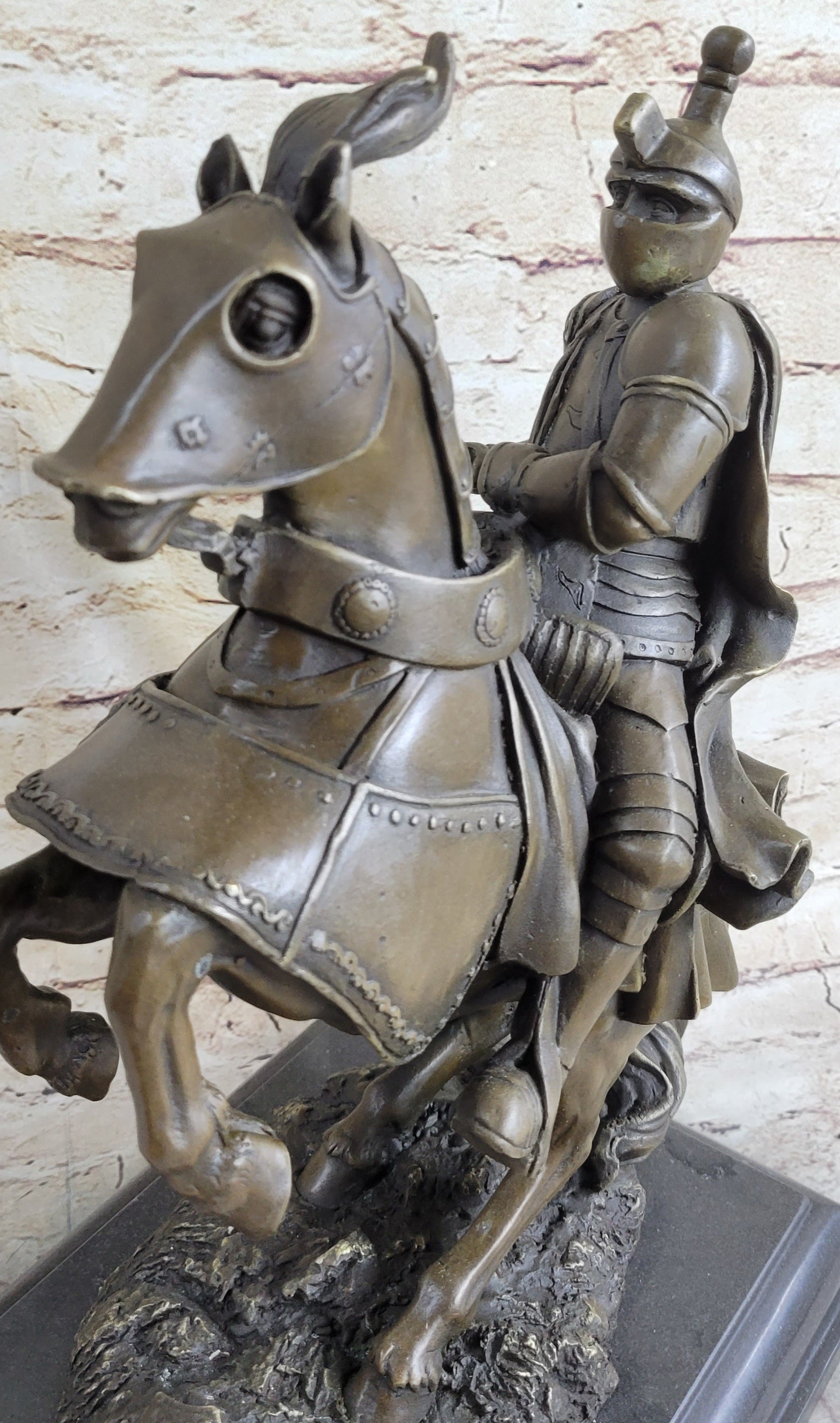 Handmade Medieval Armored Knight & Horse With Jousting Statue Sculpture Figure