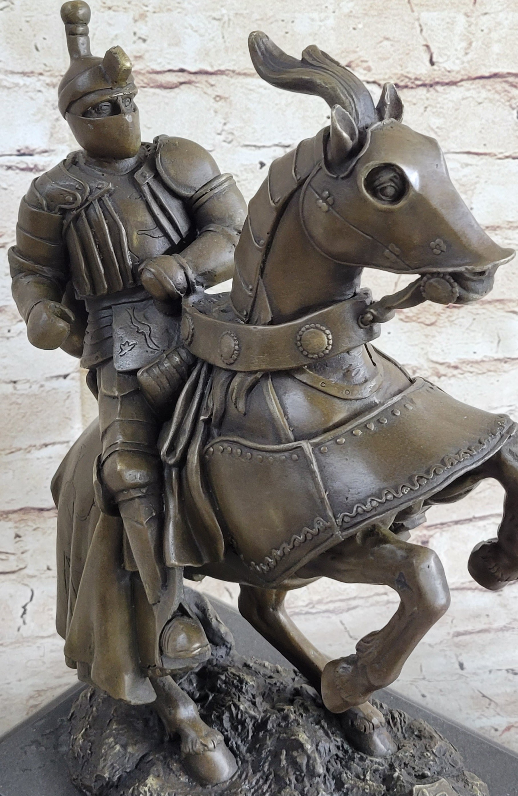 Handmade Medieval Armored Knight & Horse With Jousting Statue Sculpture Figure