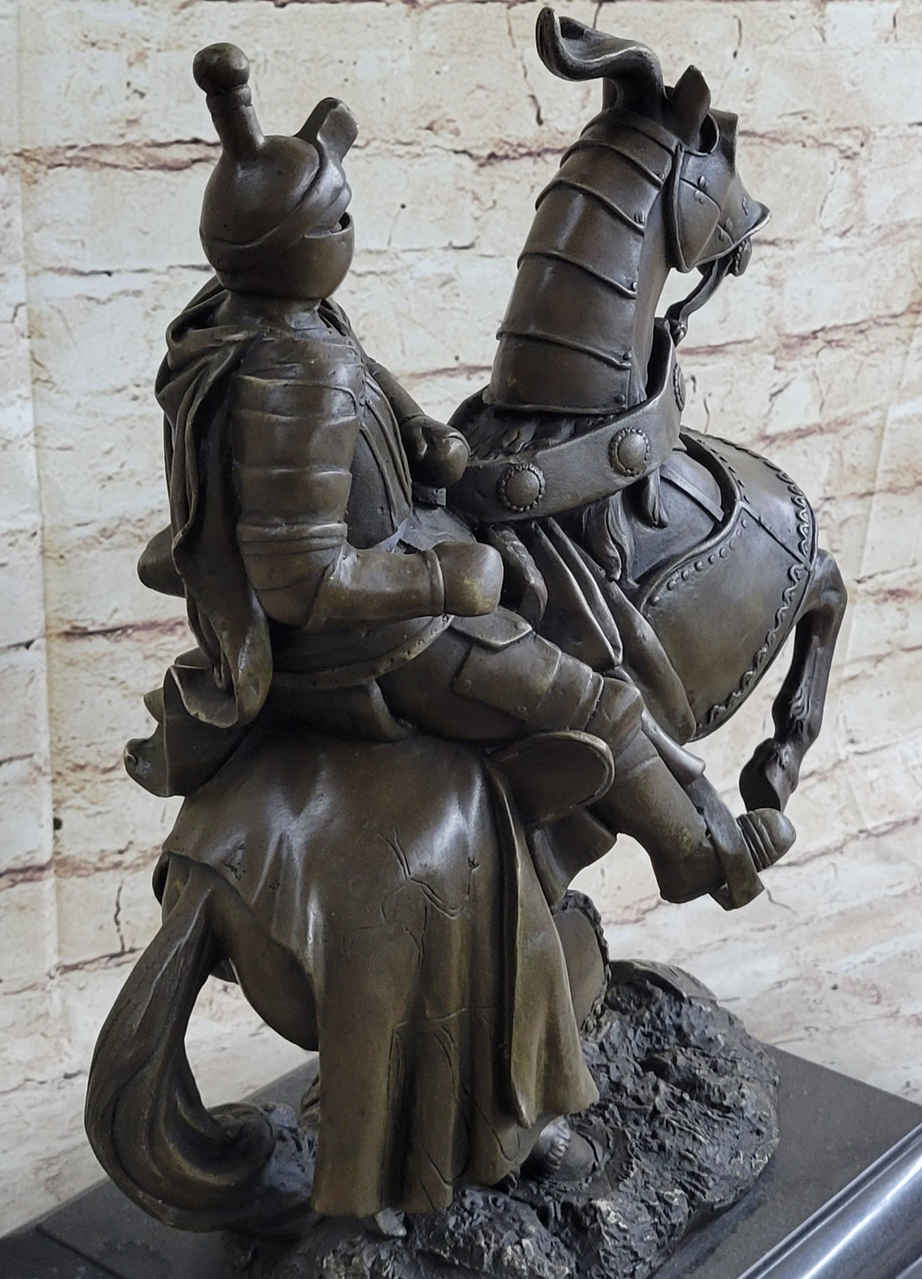 Handmade Medieval Armored Knight & Horse With Jousting Statue Sculpture Figure