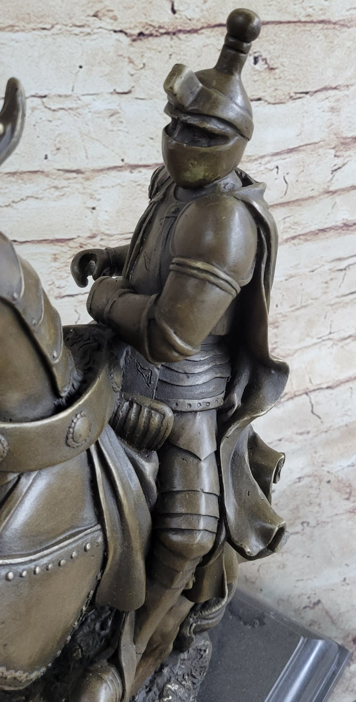 Handmade Medieval Armored Knight & Horse With Jousting Statue Sculpture Figure