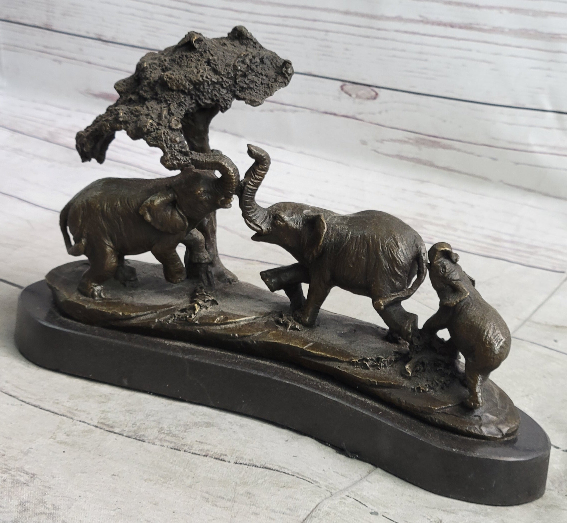 Elephant Family on the African Savannah Bronze Metal Statue Sculpture Decor Art