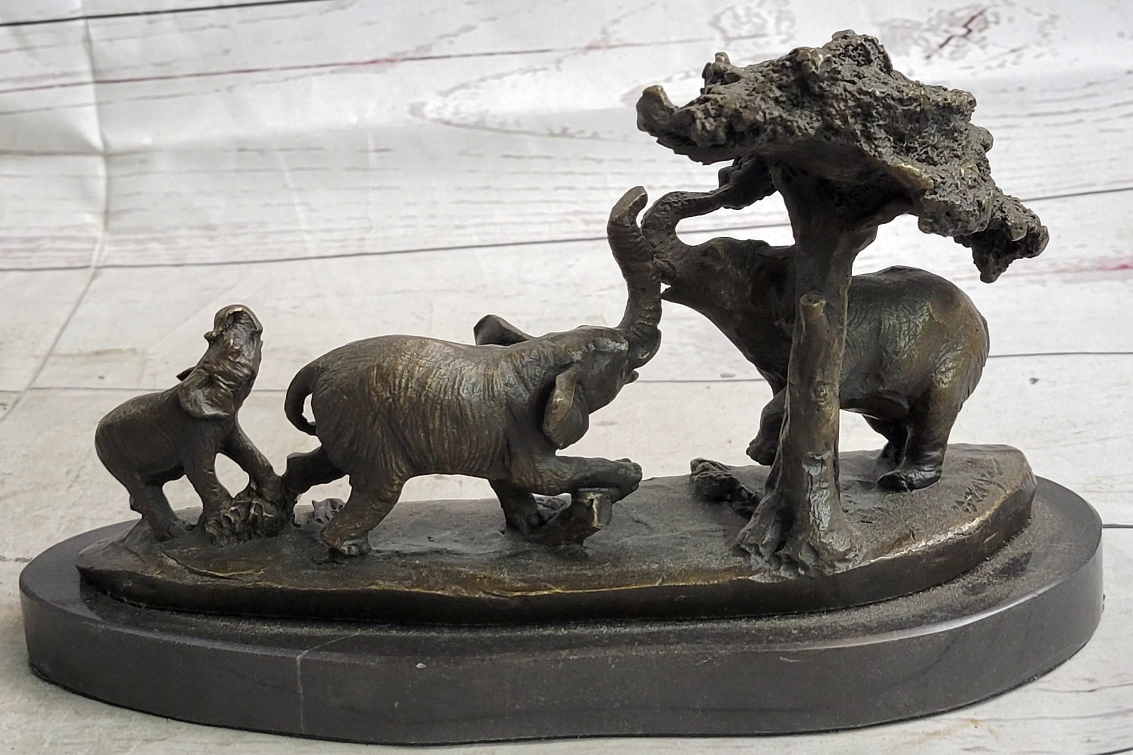 Elephant Family on the African Savannah Bronze Metal Statue Sculpture Decor Art