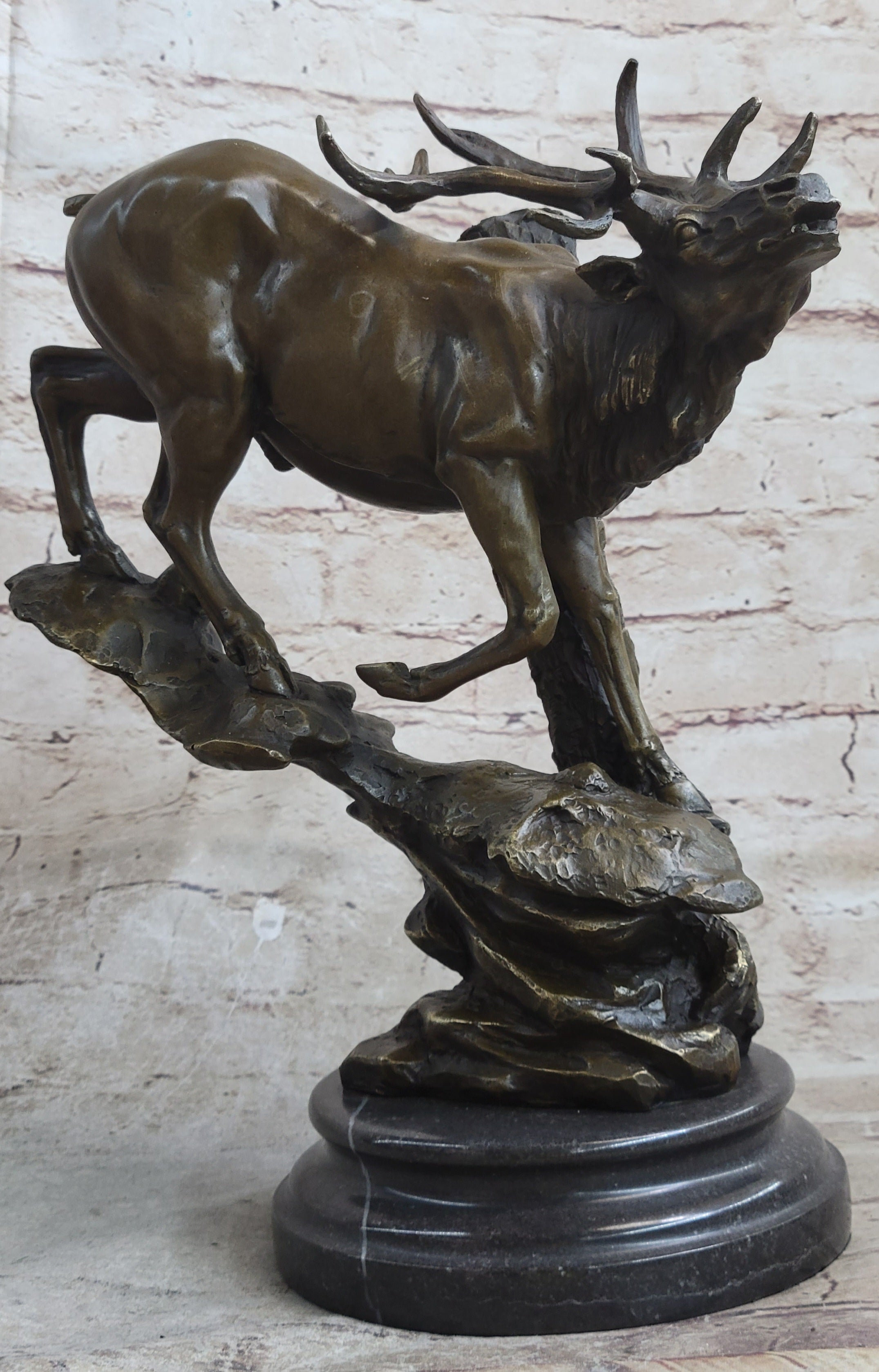 Bronze Marble Statue Elk Deer Stag Hunter Wildlife Art Sculpture Figure Lost Wax