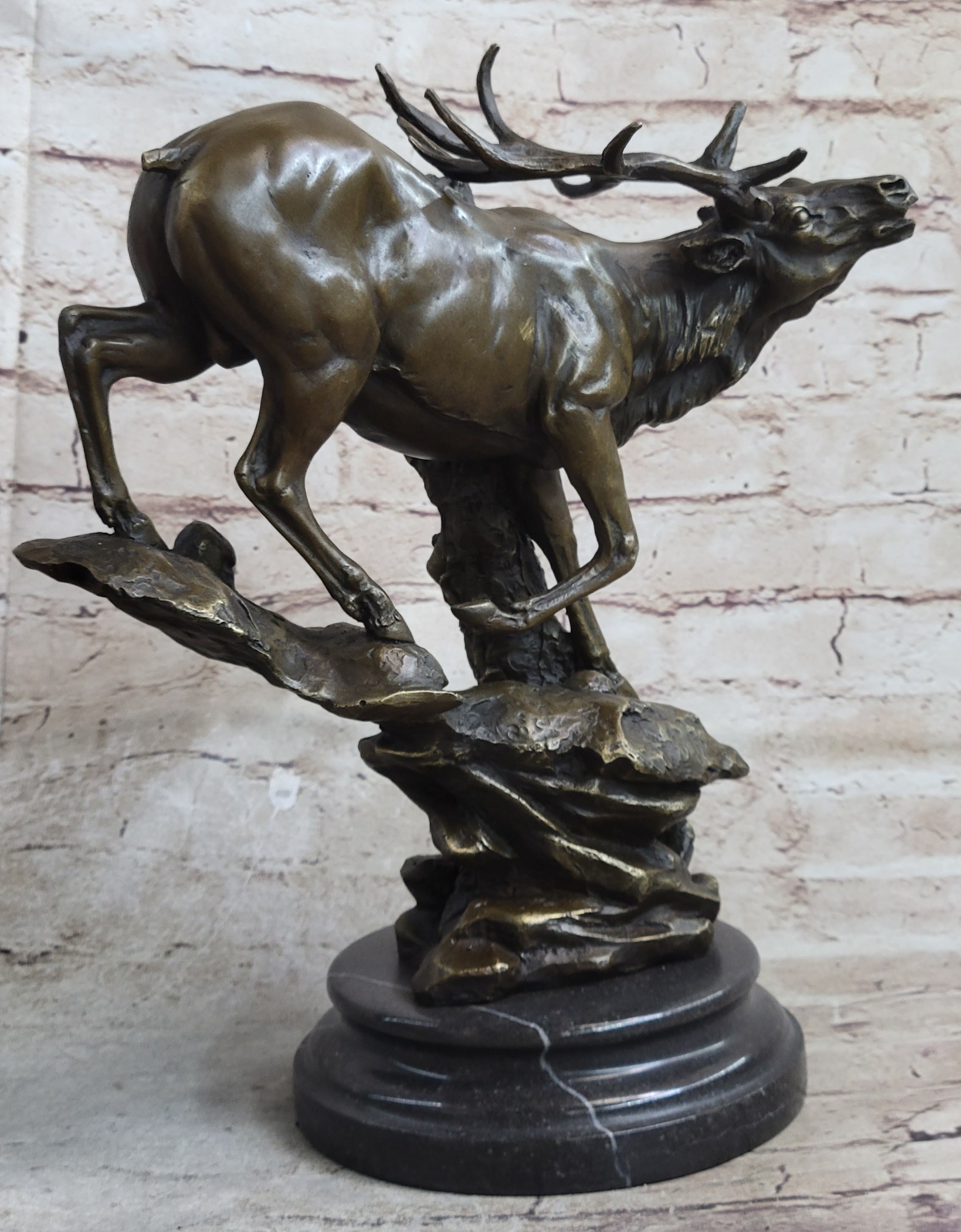 Bronze Marble Statue Elk Deer Stag Hunter Wildlife Art Sculpture Figure Lost Wax