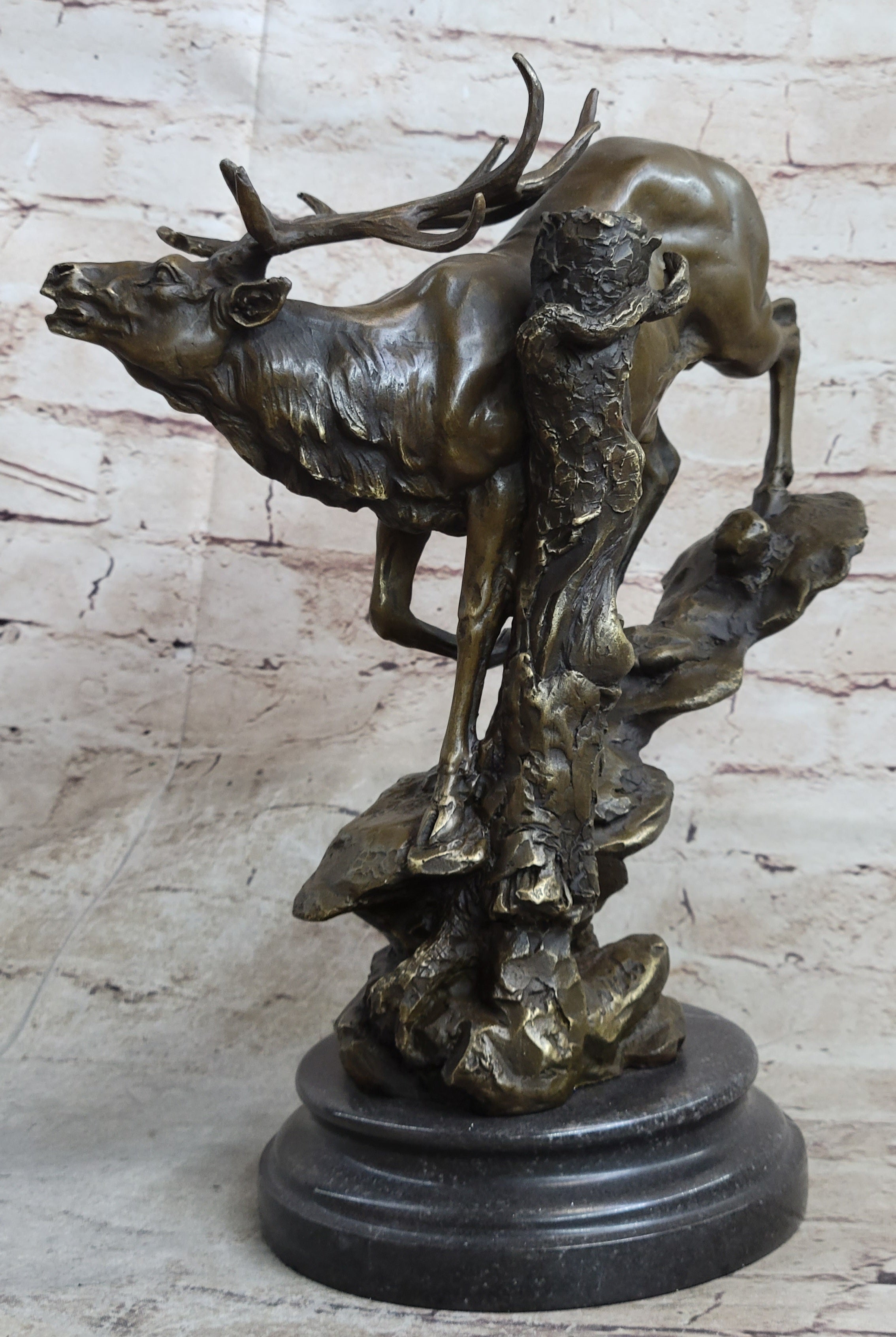 Bronze Marble Statue Elk Deer Stag Hunter Wildlife Art Sculpture Figure Lost Wax