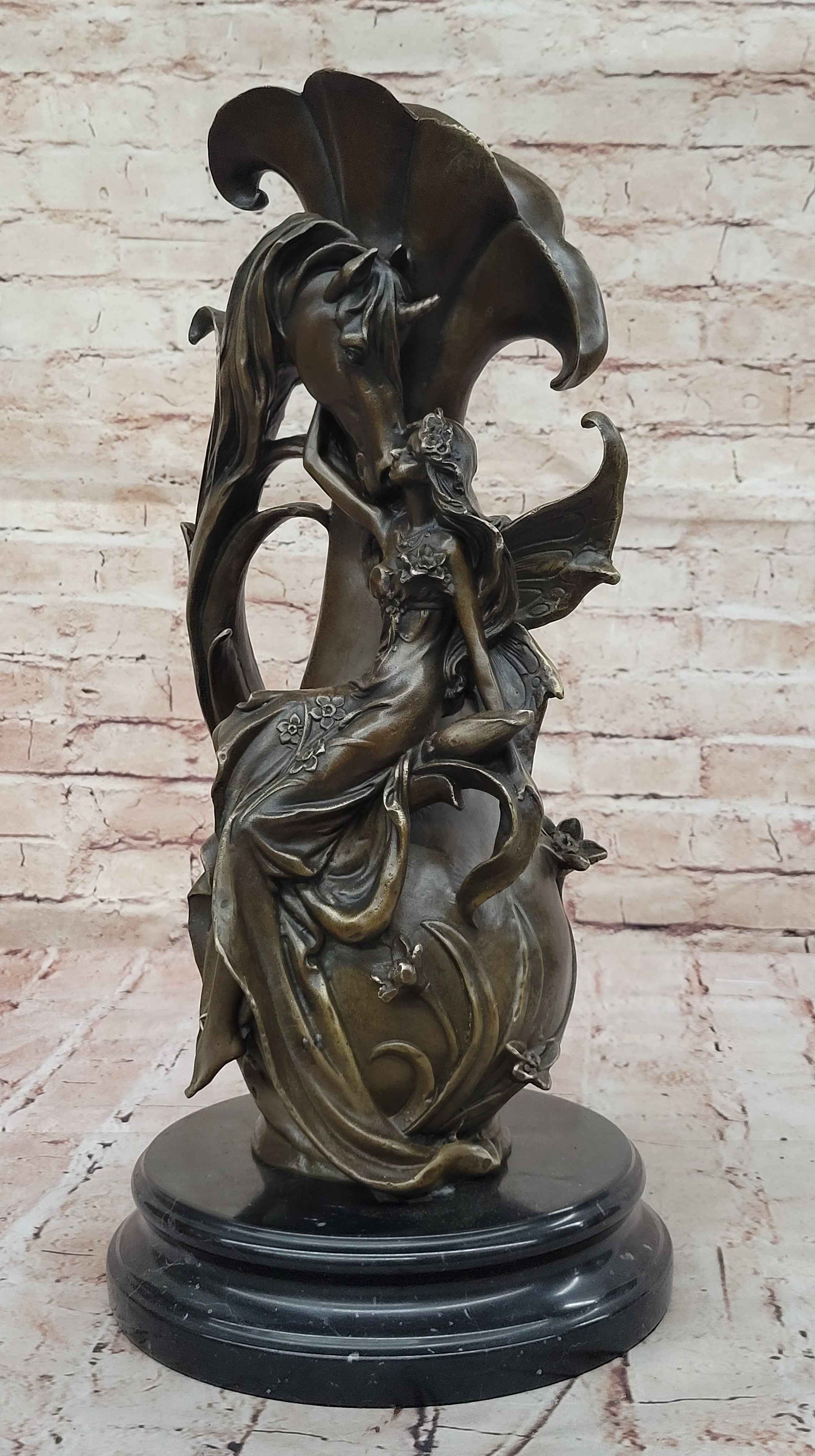 Bronze Fairy and Horse Sculpture – Enchanting Fantasy Statue for Home or Garden Decor