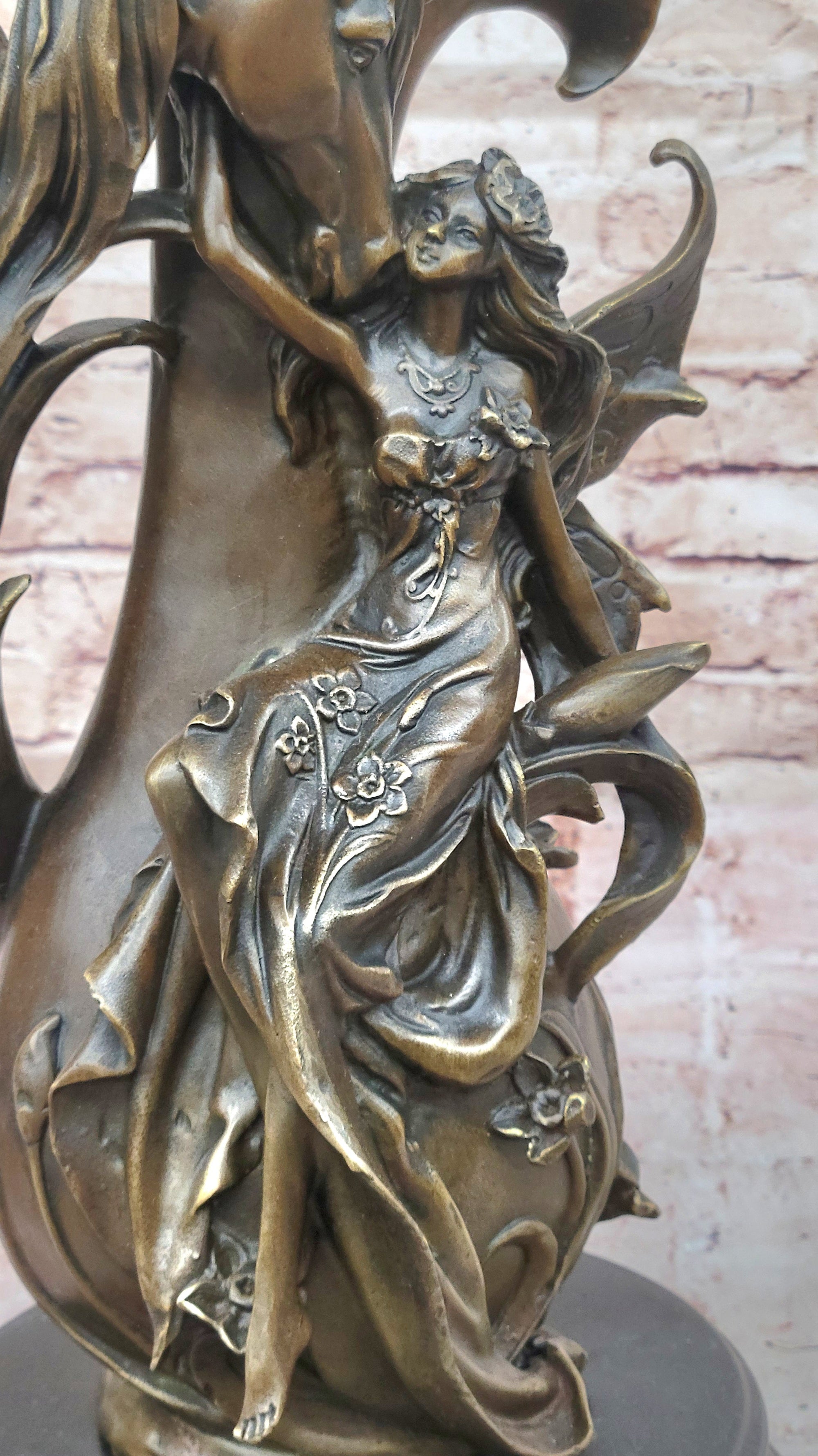 Bronze Fairy and Horse Sculpture – Enchanting Fantasy Statue for Home or Garden Decor