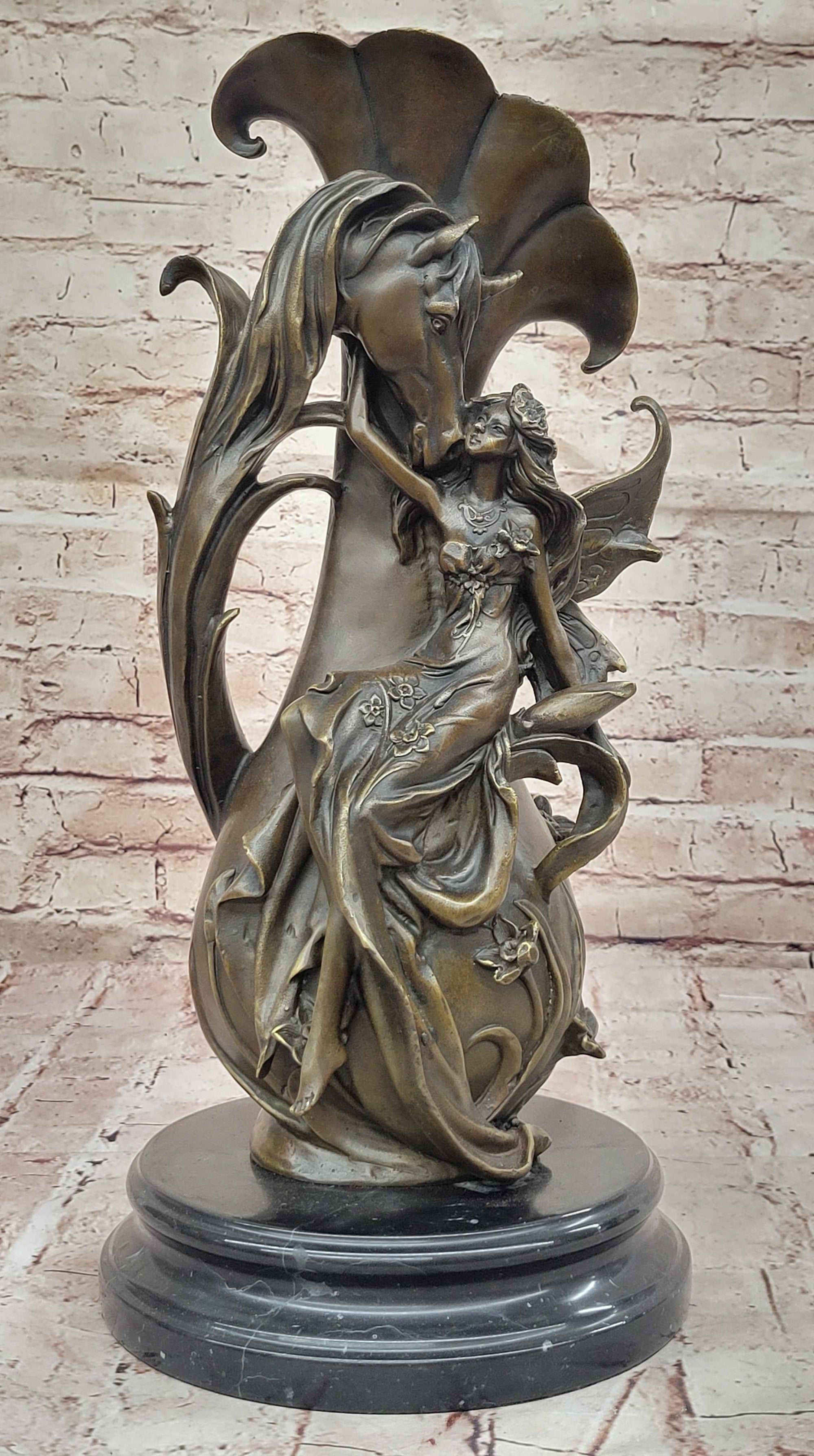 Bronze Fairy and Horse Sculpture – Enchanting Fantasy Statue for Home or Garden Decor