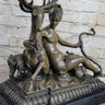 Greek Goddess Artemis Roman Diana Huntress Nude Bronze Sculpture w/ Deer by Milo