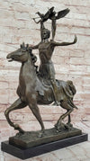 Majestic Bronze Sculpture of Warrior on Horseback with Winged Figures – Mythical Heroic Statue