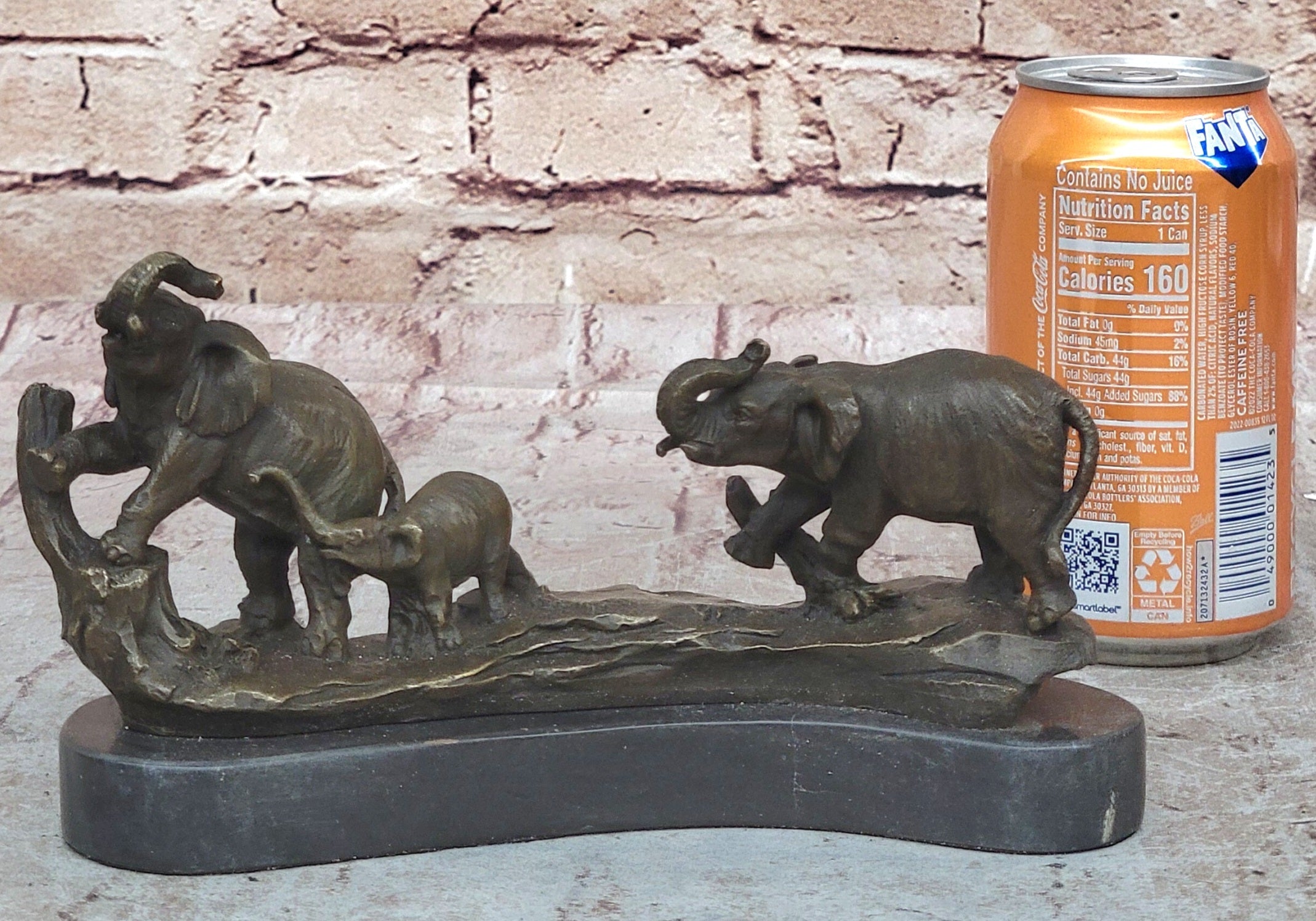 Three Elephants Family - Hot Cast Bronze Sculpture of African Wildlife on Marble Base