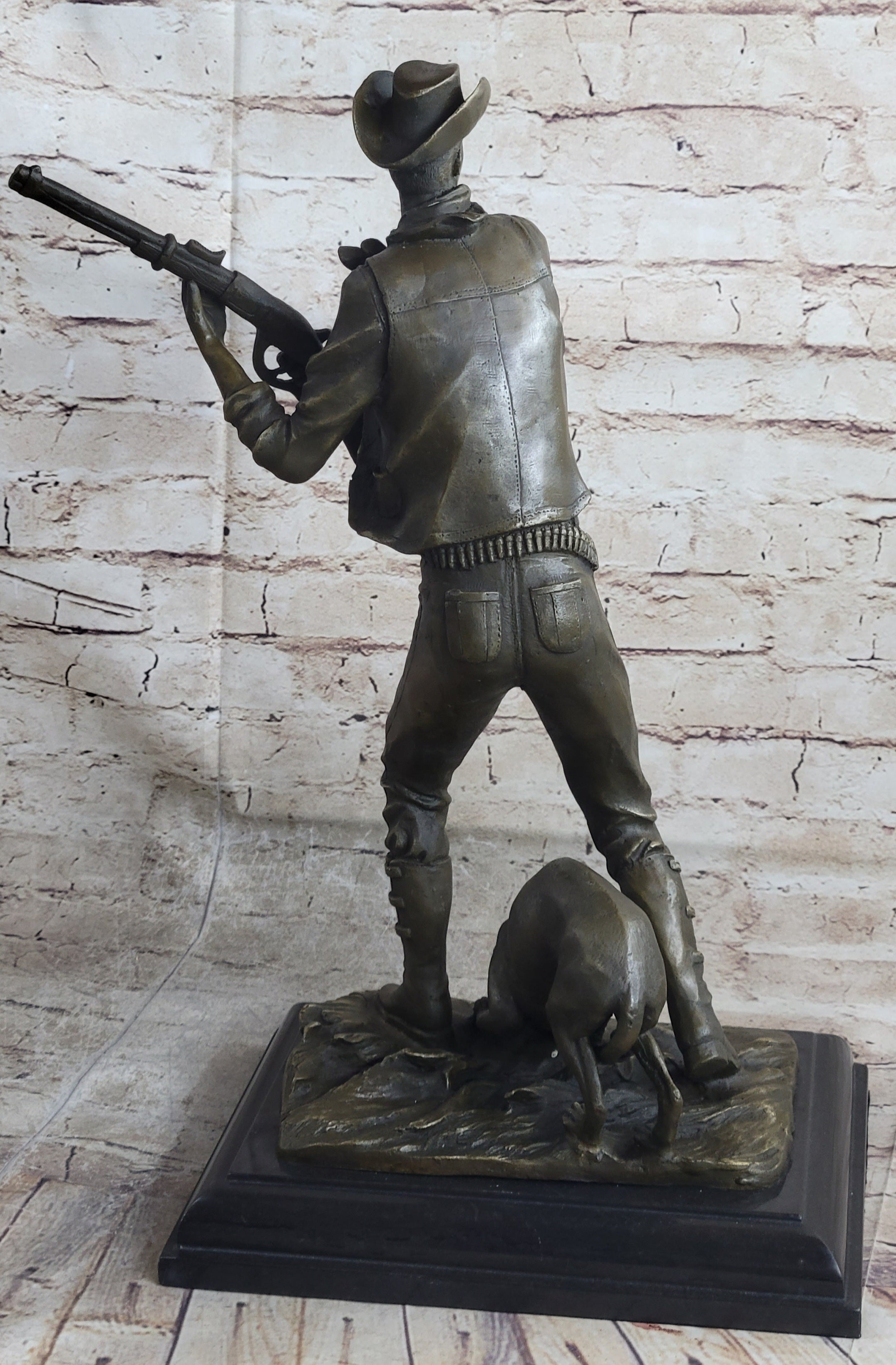 Signed Original Aldo Vitaleh Cowboy W/ Gun and His Dog Bronze Sculpture Statue