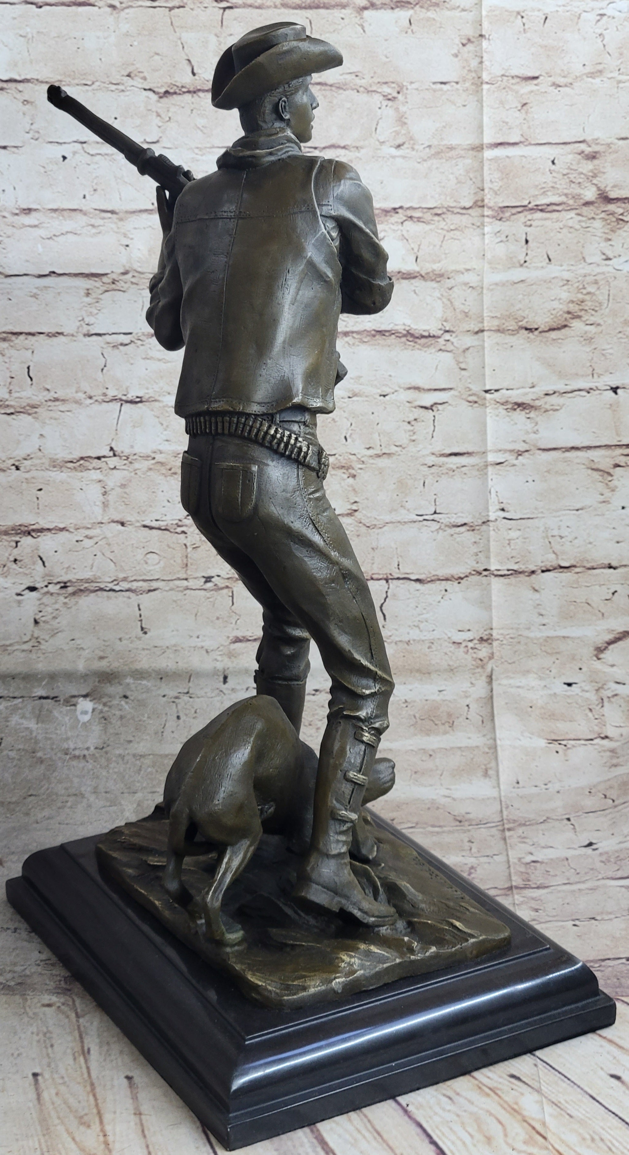 Signed Original Aldo Vitaleh Cowboy W/ Gun and His Dog Bronze Sculpture Statue