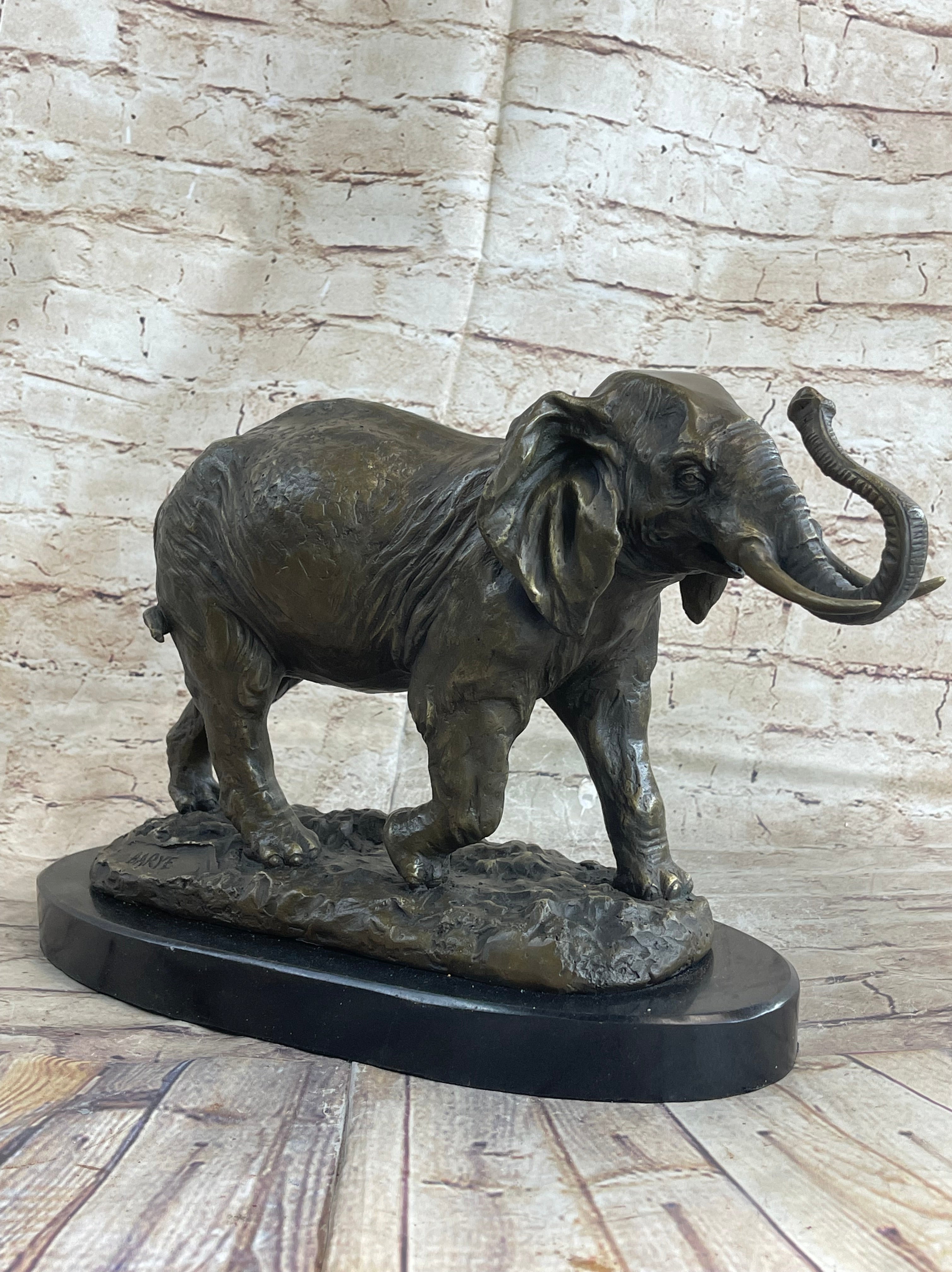 Cast Bronze Marble Sculpture Elephant Safari Statue Art Figure Figurine Animal