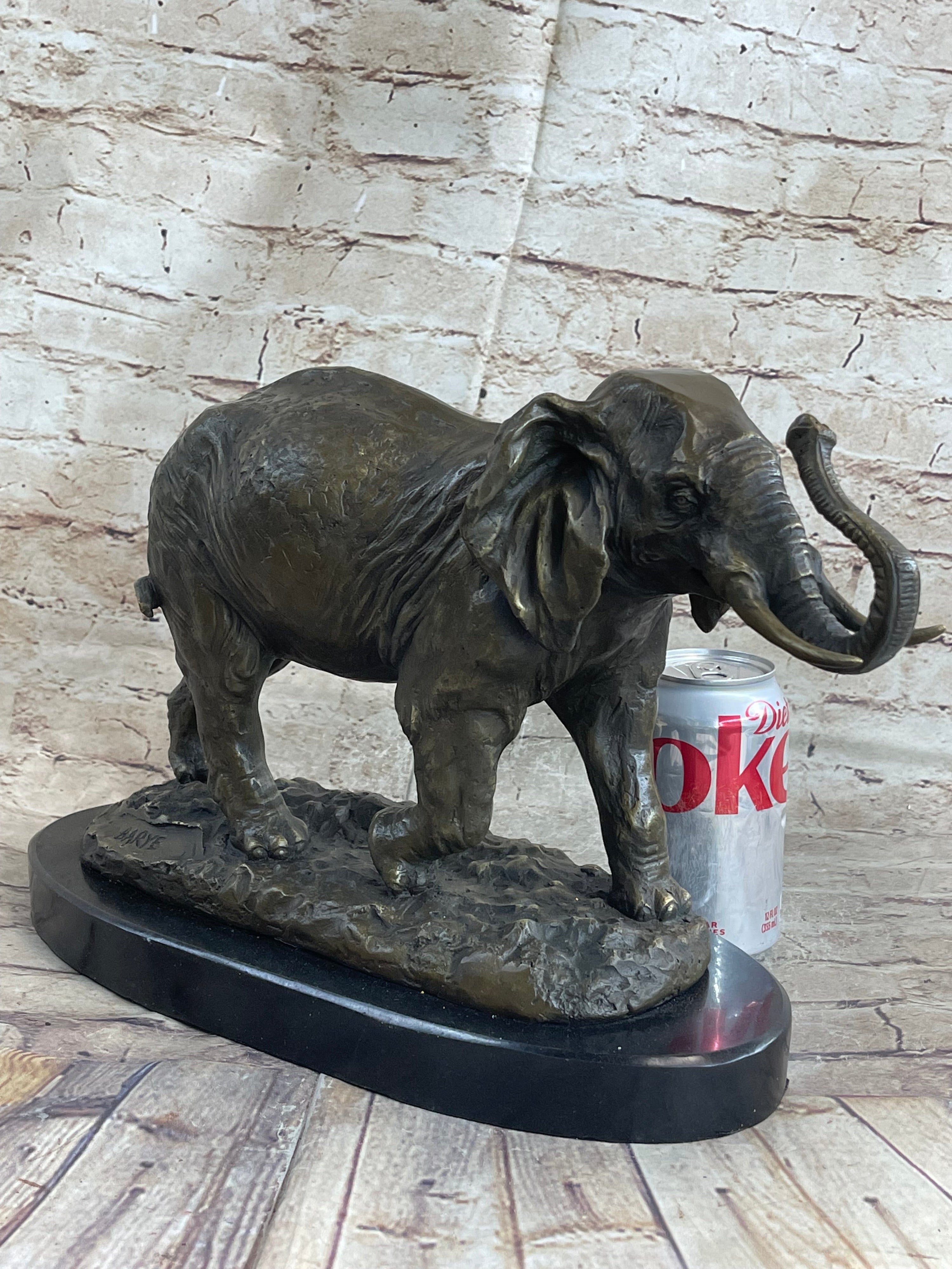 Cast Bronze Marble Sculpture Elephant Safari Statue Art Figure Figurine Animal